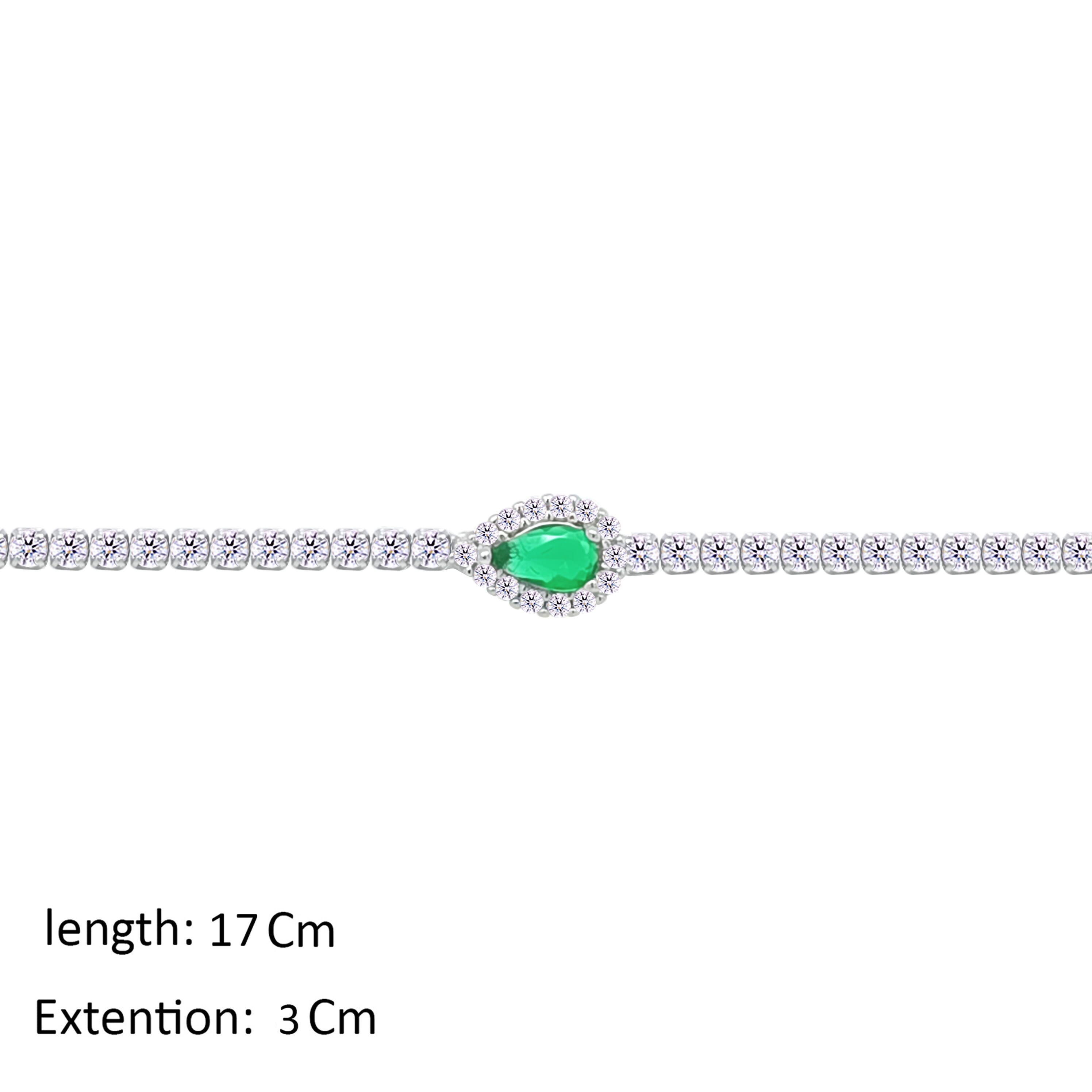 Asfour Crystal Tennis Bracelet With Emerald Pear Zircon Stone In 925 Sterling Silver-BM0163-WG