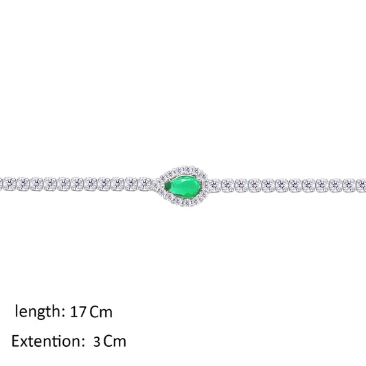 Asfour Crystal Tennis Bracelet With Emerald Pear Zircon Stone In 925 Sterling Silver-BM0163-WG