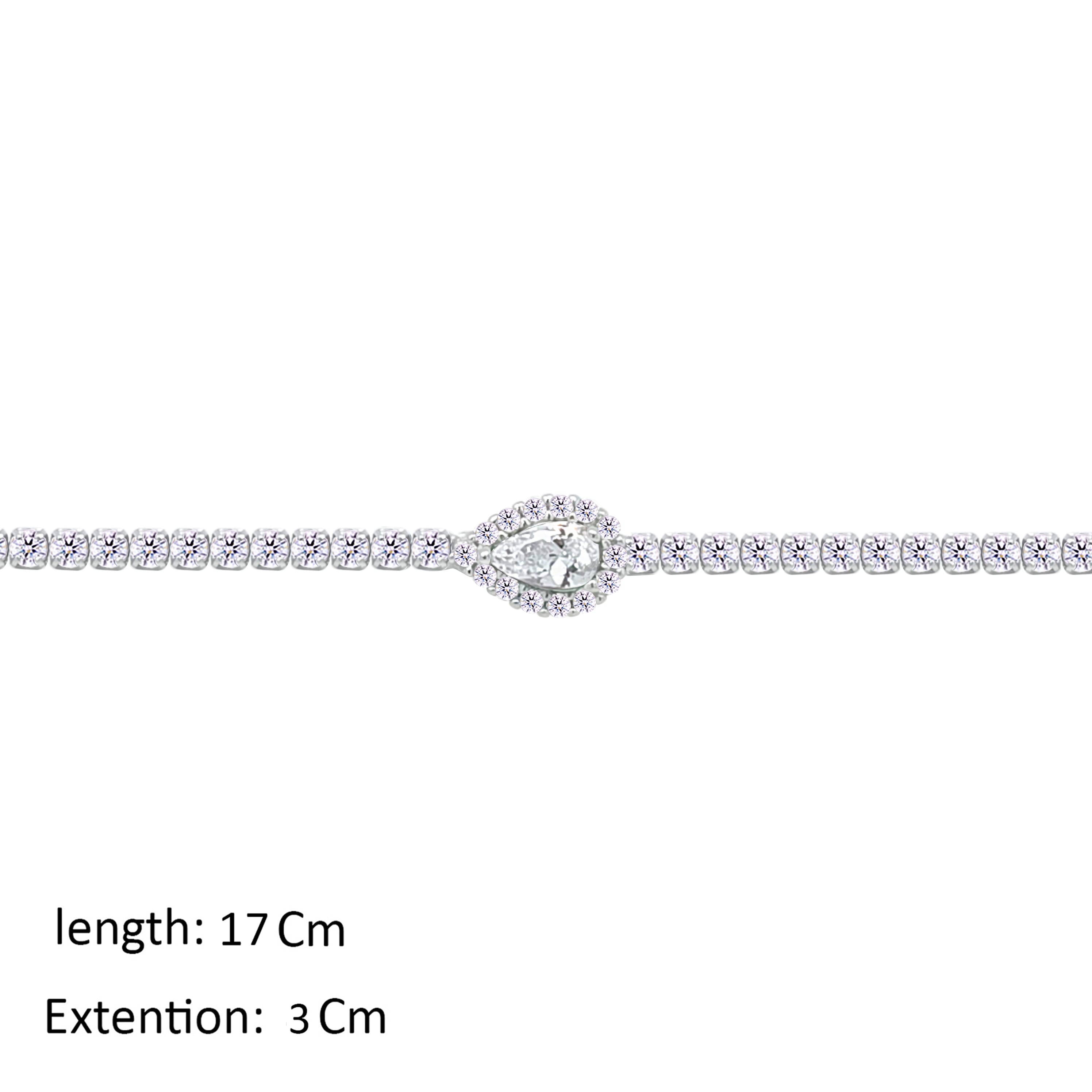 Asfour Crystal Tennis Bracelet With Pear Zircon Stone In 925 Sterling Silver-BM0163