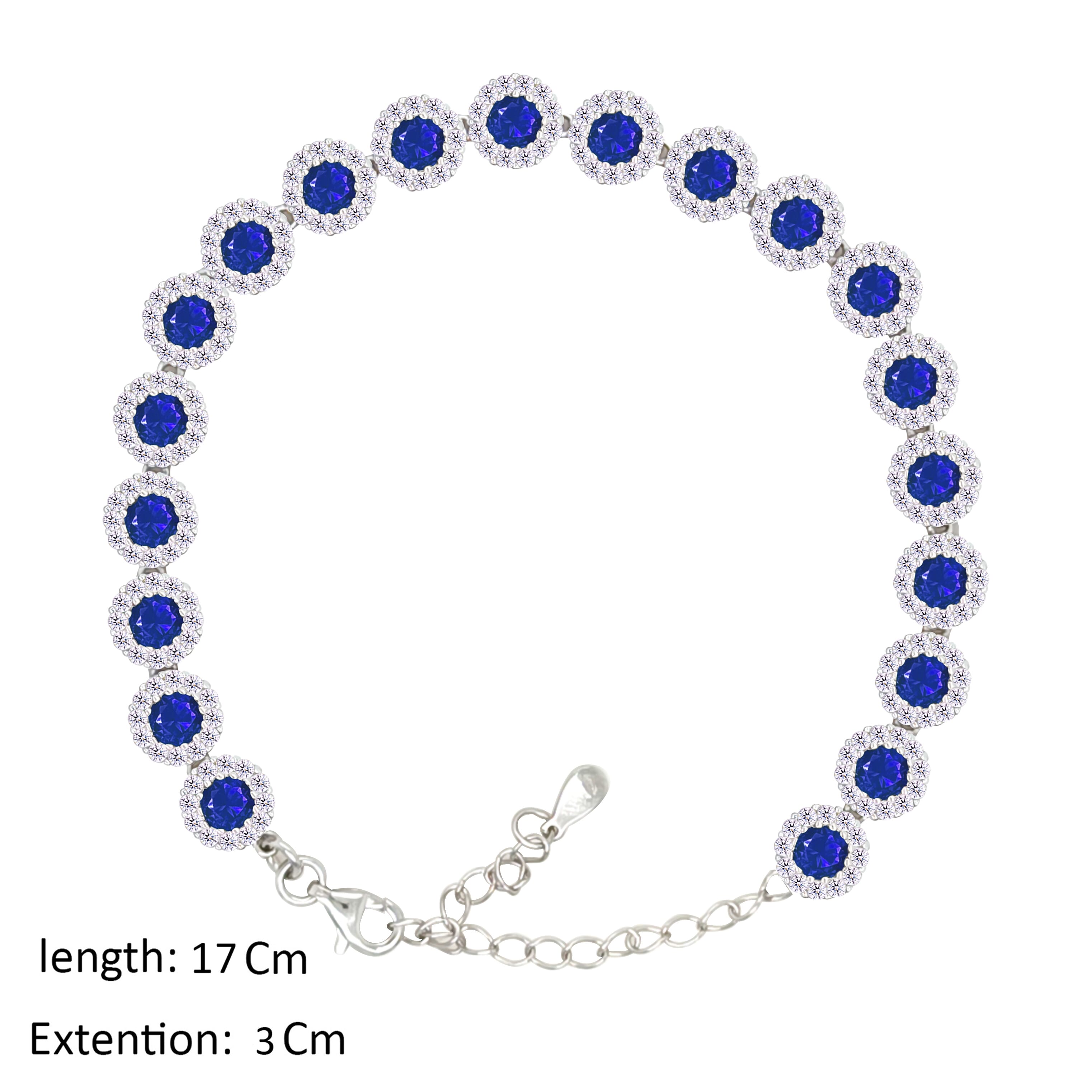 Asfour Crystal Tennis Bracelet With Blue Round Design In 925 Sterling Silver-BM0164-WB