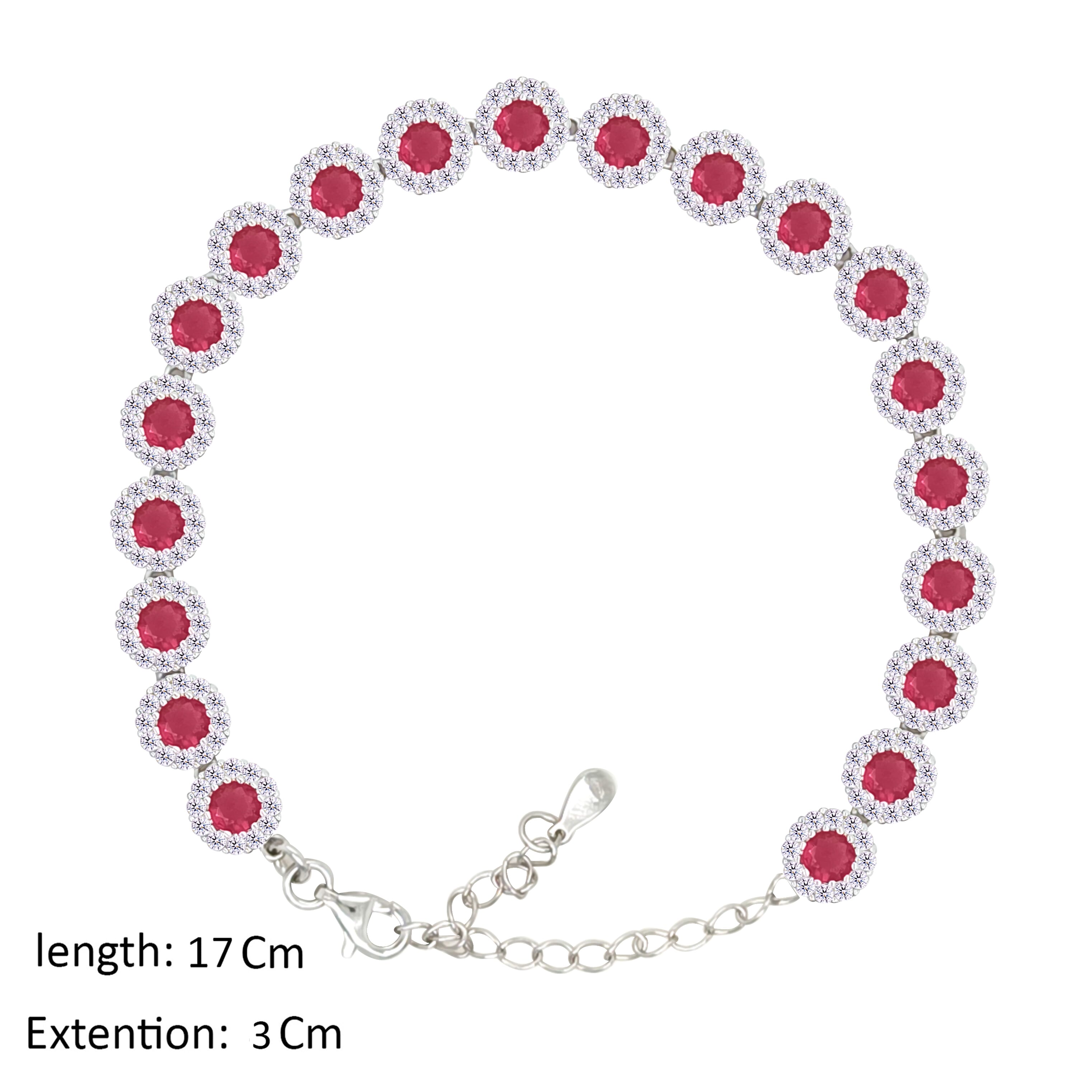 Asfour Crystal Tennis Bracelet With Fuchsia Round Design In 925 Sterling Silver-BM0164-WF
