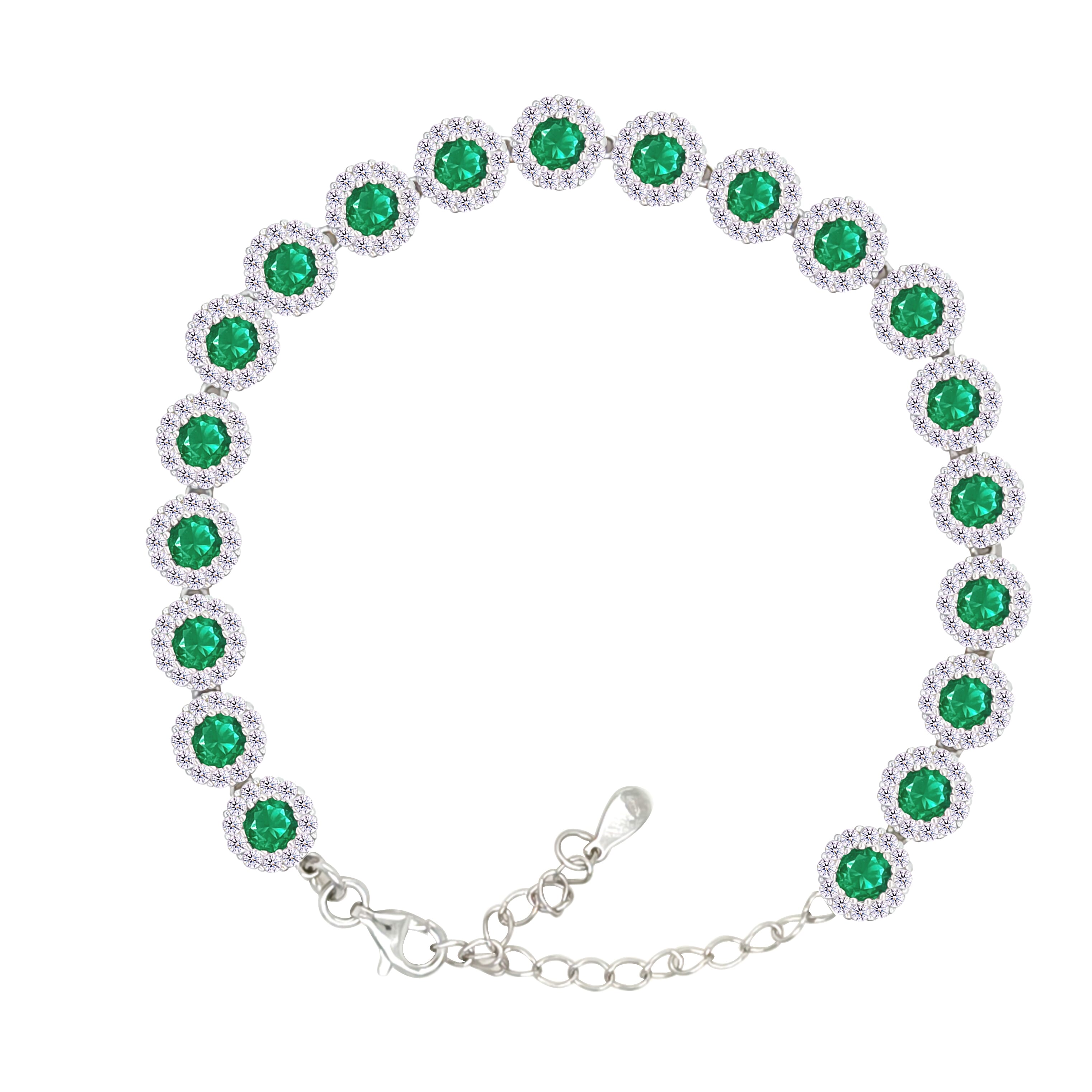 Asfour Crystal Tennis Bracelet With Turquoise Pear & Emerald Zircon In 925 Sterling Silver