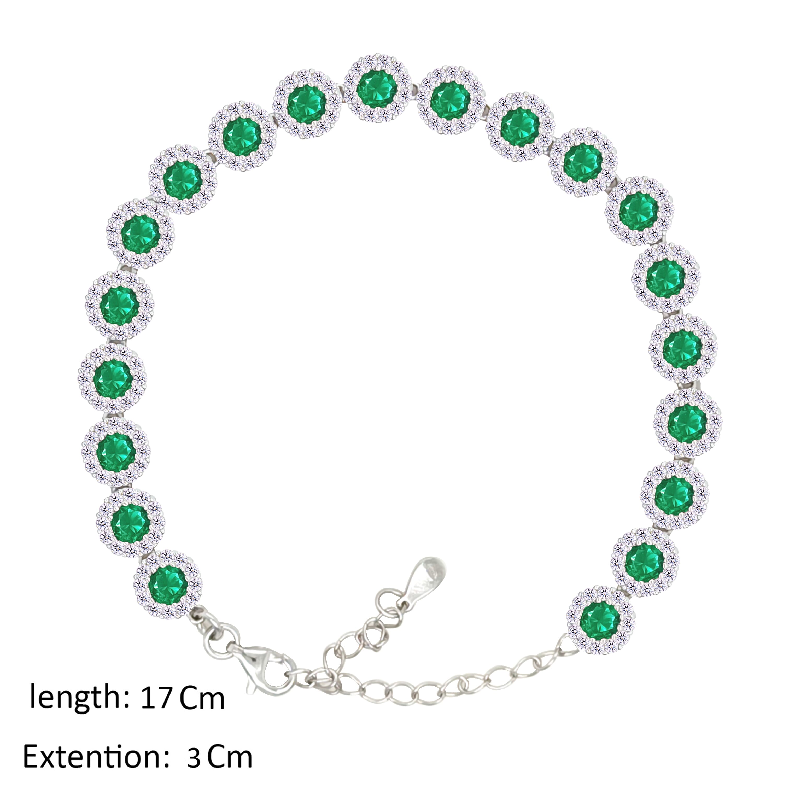 Asfour Crystal Tennis Bracelet With Emerald Round Design In 925 Sterling Silver-BM0164-WG
