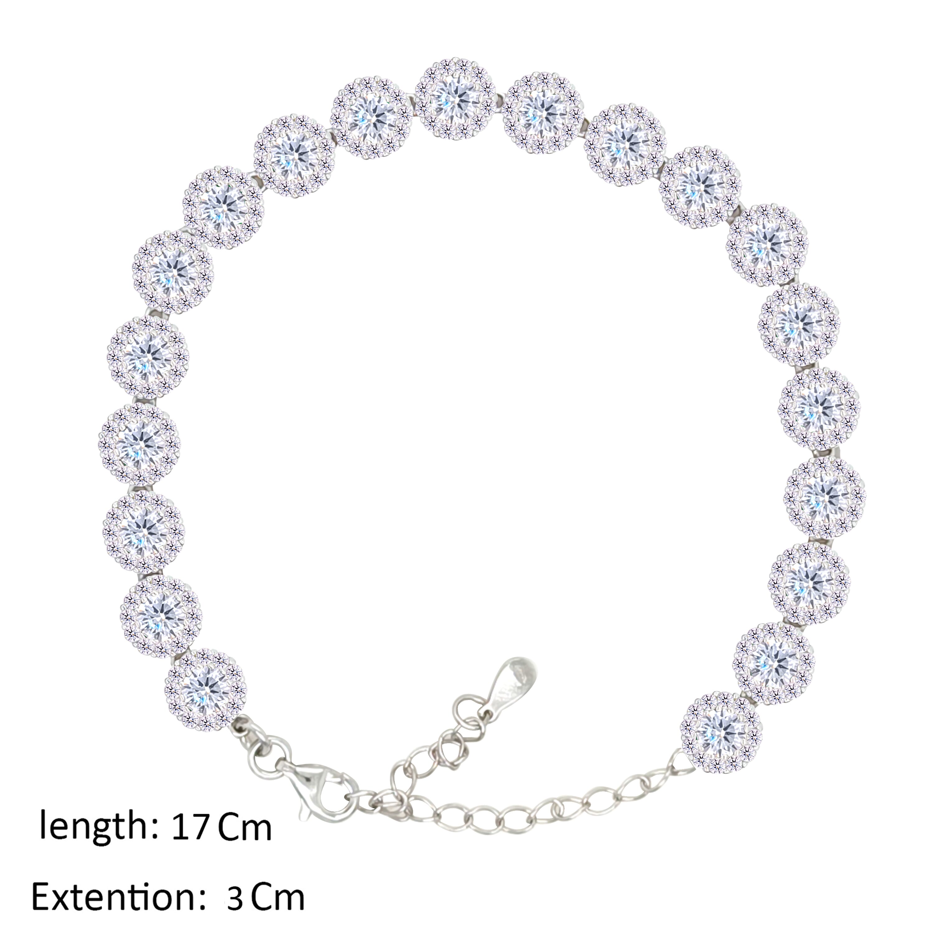 Asfour Crystal Tennis Bracelet With Round Design In 925 Sterling Silver-BM0164