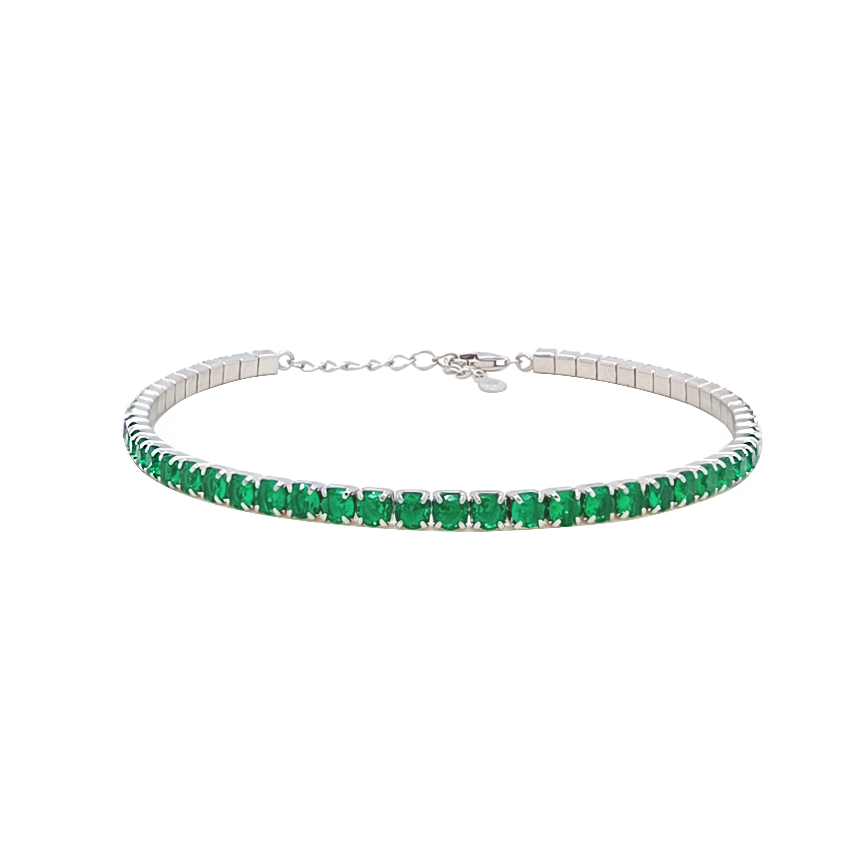 Asfour Crystal Tennis Bracelet With Turquoise Pear & Emerald Zircon In 925 Sterling Silver