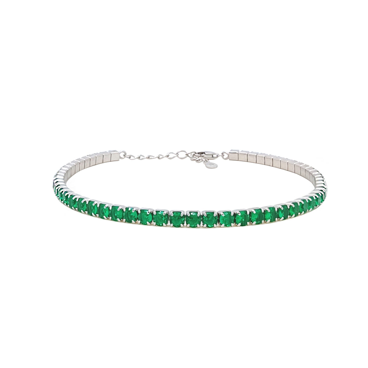 Asfour Crystal Tennis Bracelet With Turquoise Pear & Emerald Zircon In 925 Sterling Silver