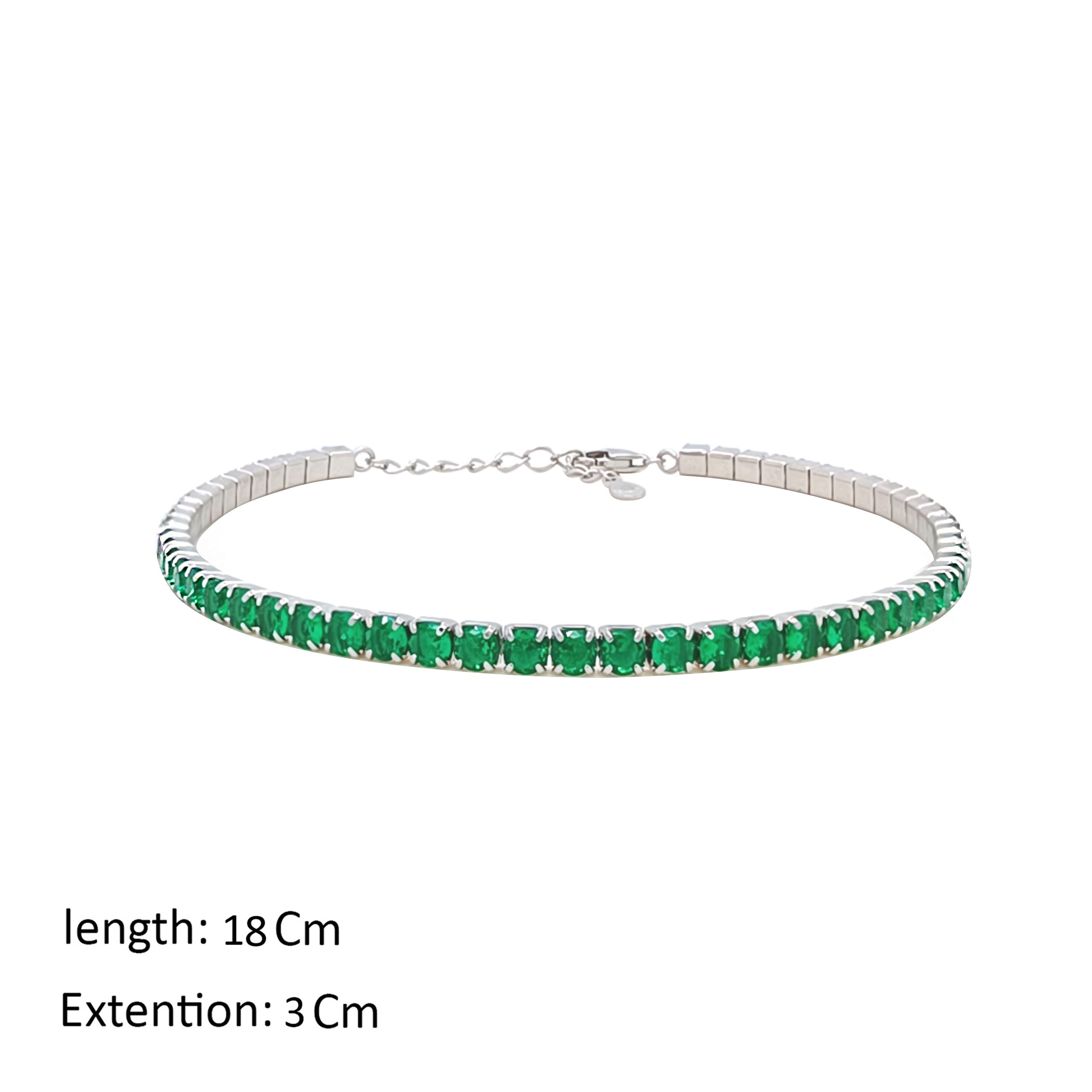 Asfour Crystal Tennis Bracelet With Emerald Round Design In 925 Sterling Silver-BM0166-G