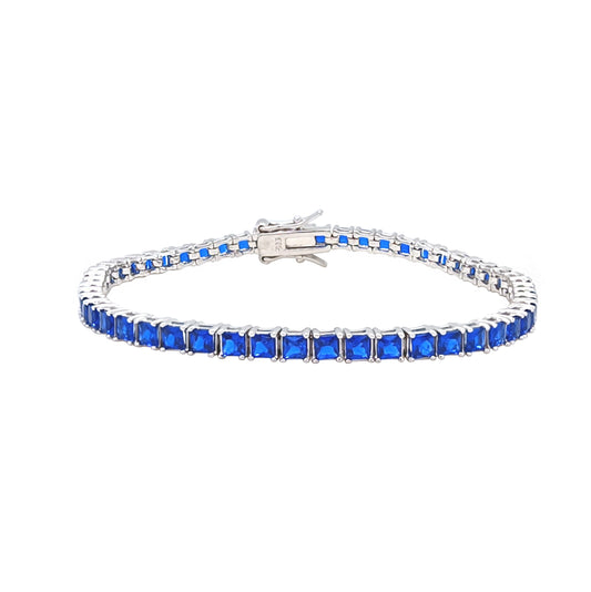 Asfour Crystal Tennis Bracelet With Turquoise Pear & Emerald Zircon In 925 Sterling Silver