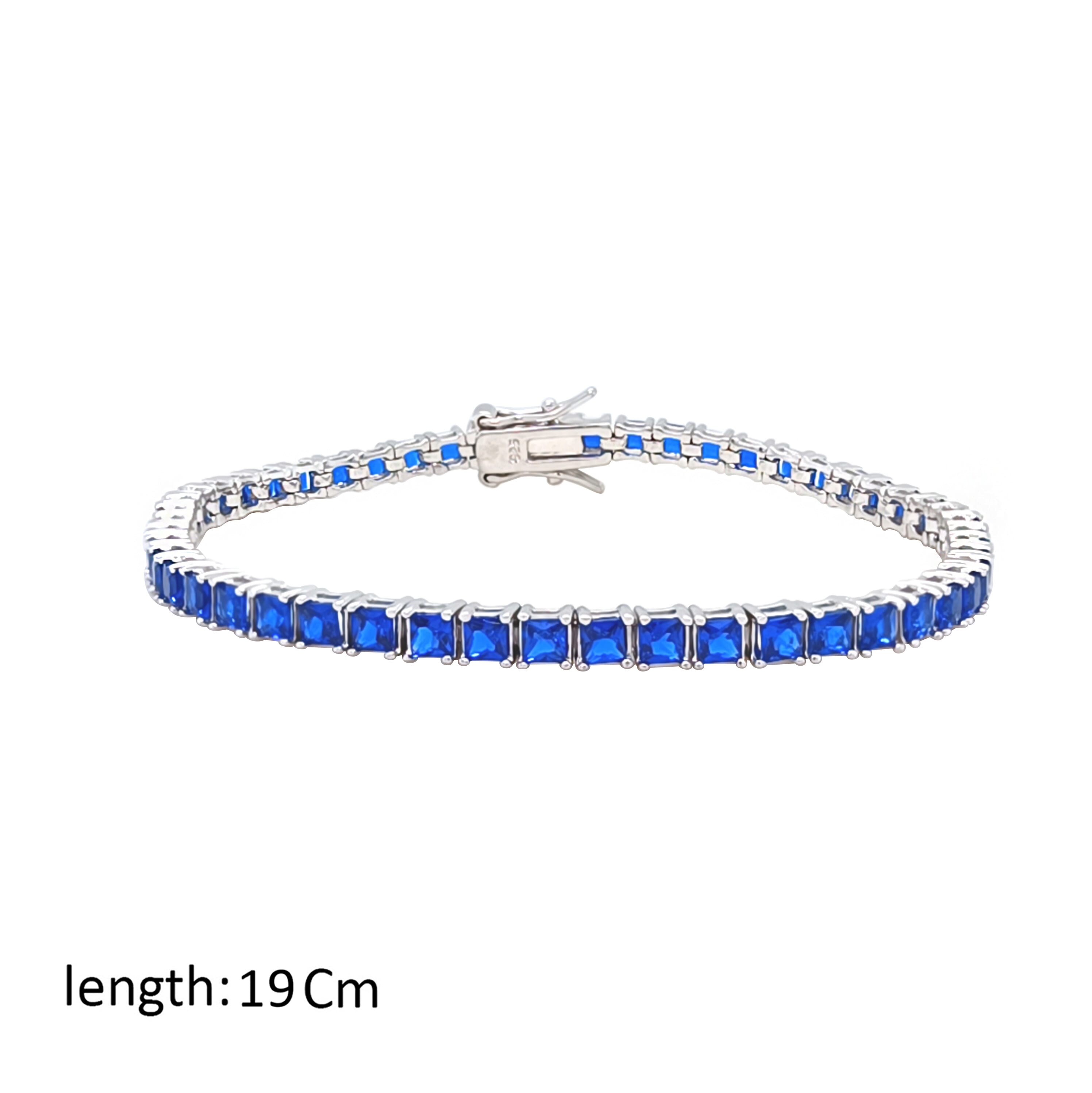 Asfour Crystal Tennis Bracelet With Blue Squares Design In 925 Sterling Silver-BM0167-B