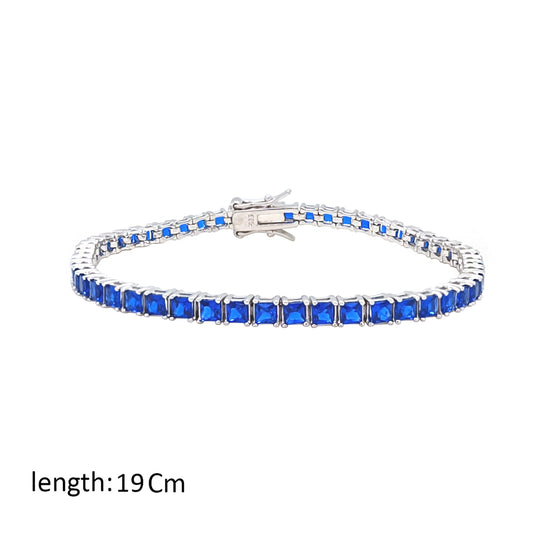 Asfour Crystal Tennis Bracelet With Blue Squares Design In 925 Sterling Silver-BM0167-B