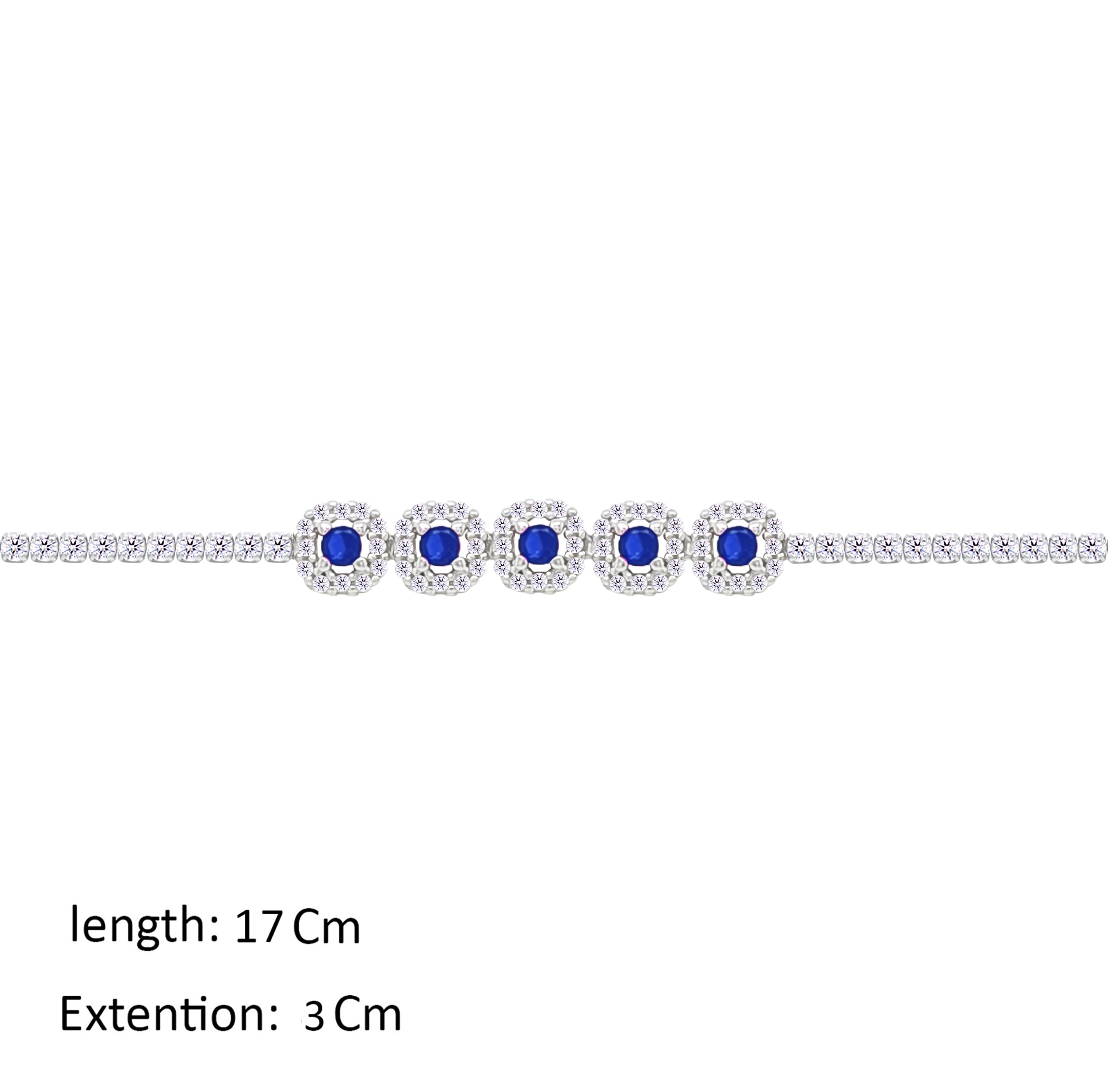 Asfour Crystal Tennis Bracelet With Blue Round Design In 925 Sterling Silver-BM0168-WB