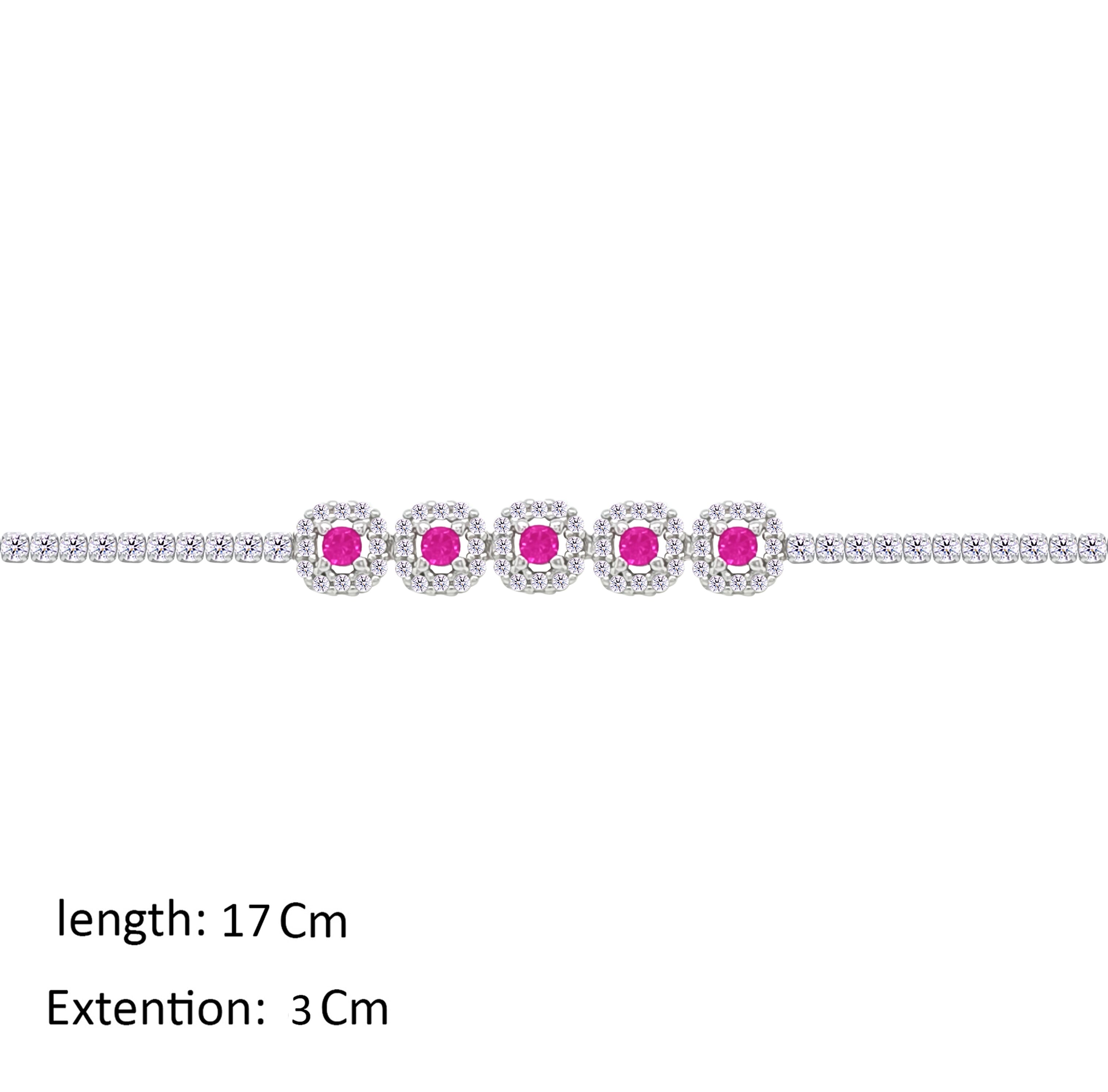 Asfour Crystal Tennis Bracelet With Fuchsia Round Design In 925 Sterling Silver-BM0168-WF