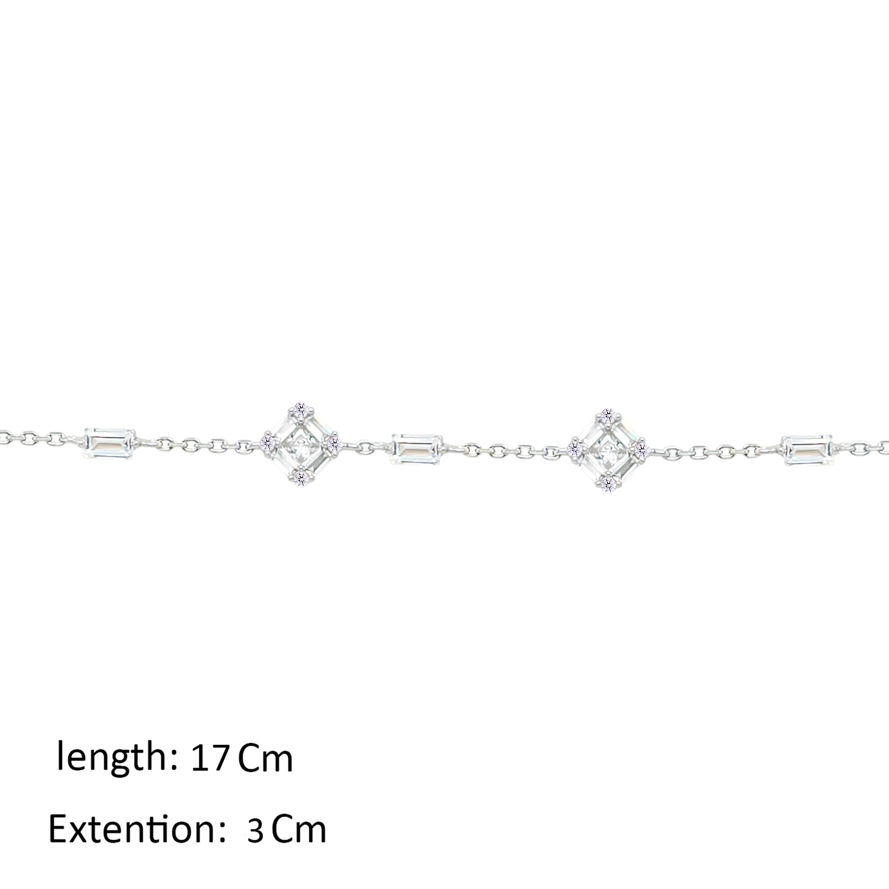 Asfour Crystal Chain Bracelet With Zircon Square Design In 925 Sterling Silver-BM0169