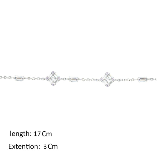 Asfour Crystal Chain Bracelet With Zircon Square Design In 925 Sterling Silver-BM0169