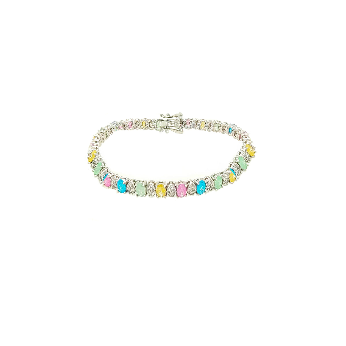 Asfour 925 Silver Oval Bracelet With Multicolor Zircon Lobes - Silver