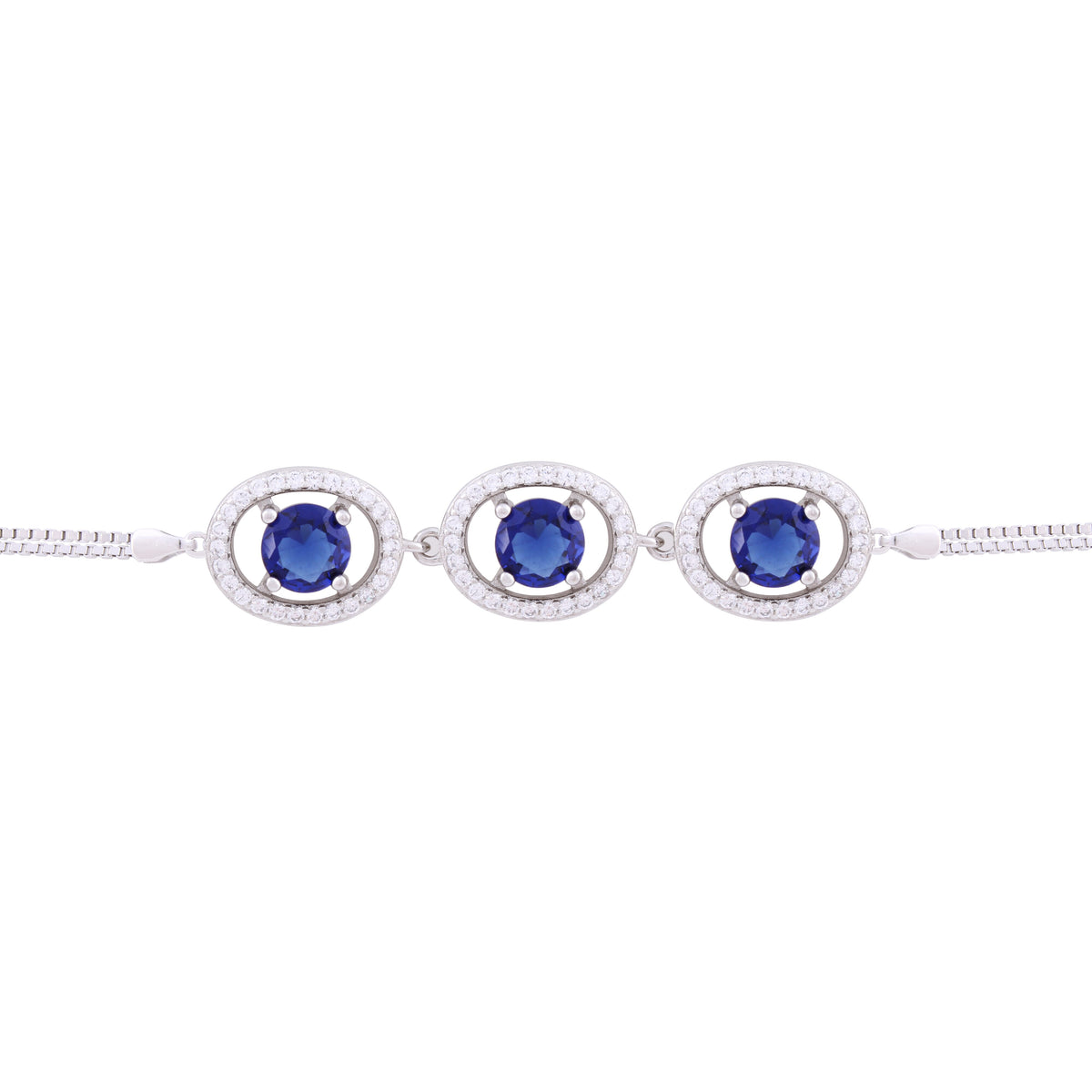 Asfour Box Chain Bracelet With Blue Zircon Stones in 925 Sterling Silver