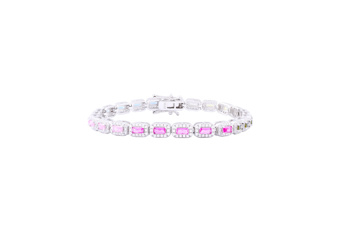 Asfour Tennis Bracelet Inlaid With multi Color Zircon Stones In 925 Sterling Silver BR0461-K