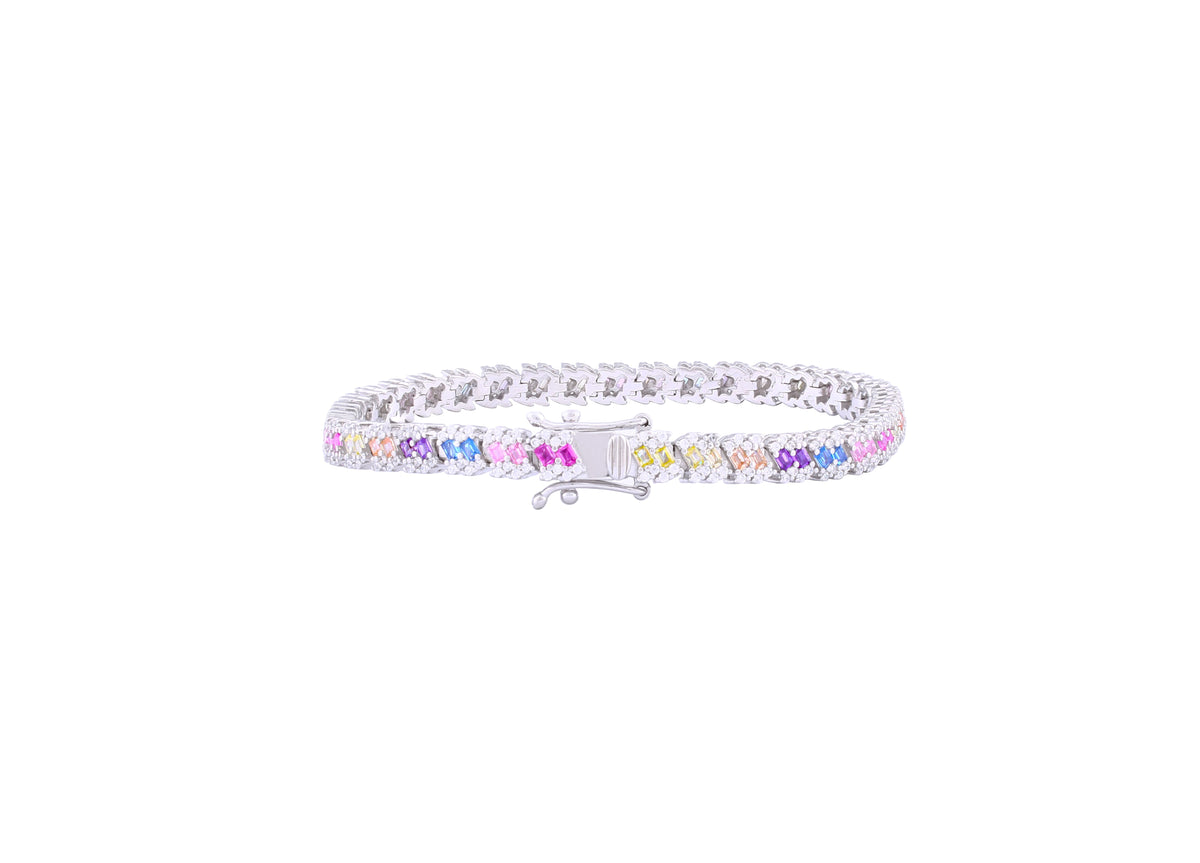 Asfour Tennis Bracelet Inlaid With multi Color Zircon Stones In 925 Sterling Silver BR0467-K