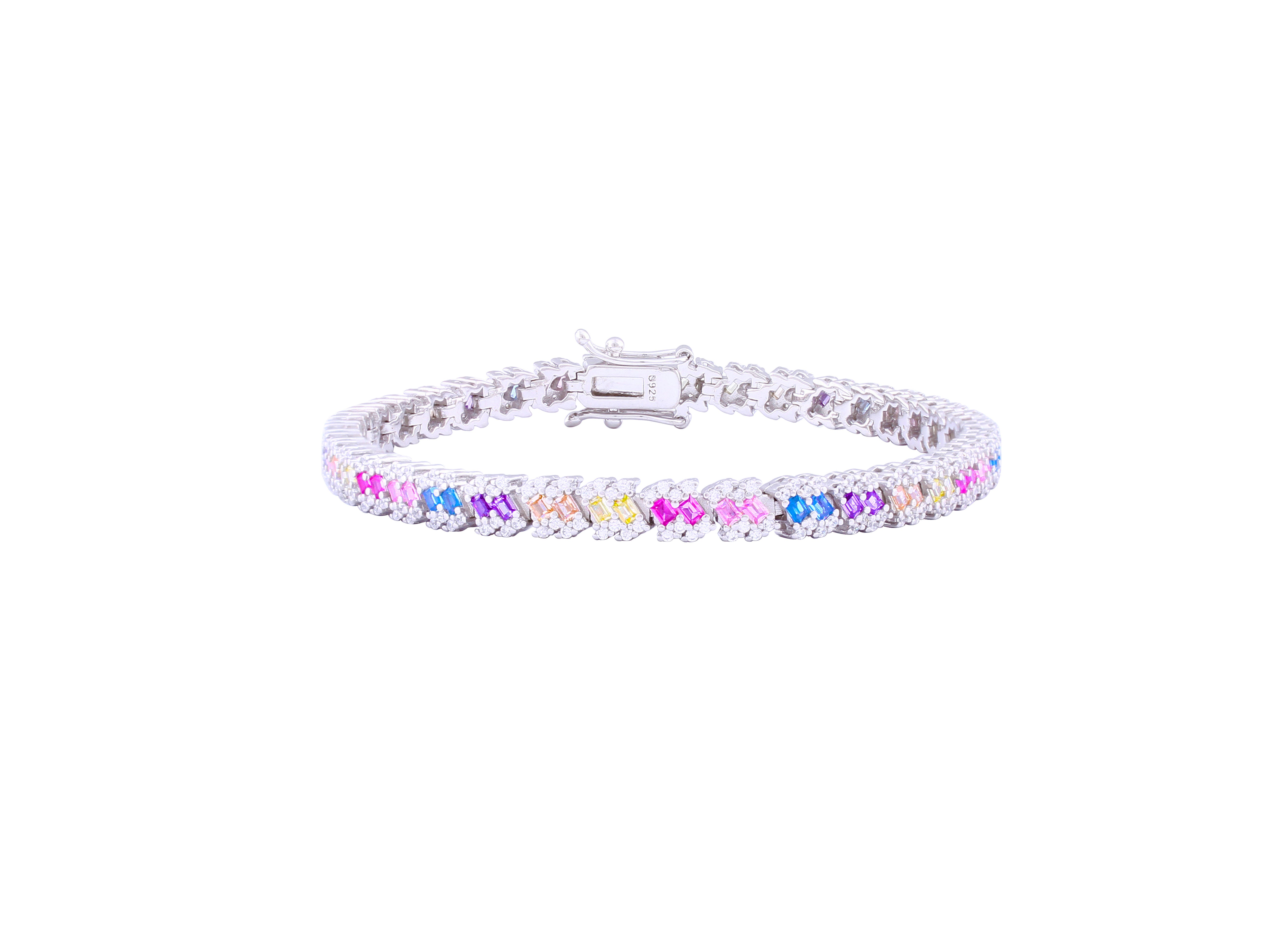 Asfour Tennis Bracelet Inlaid With multi Color Zircon Stones In 925 Sterling Silver BR0467-K