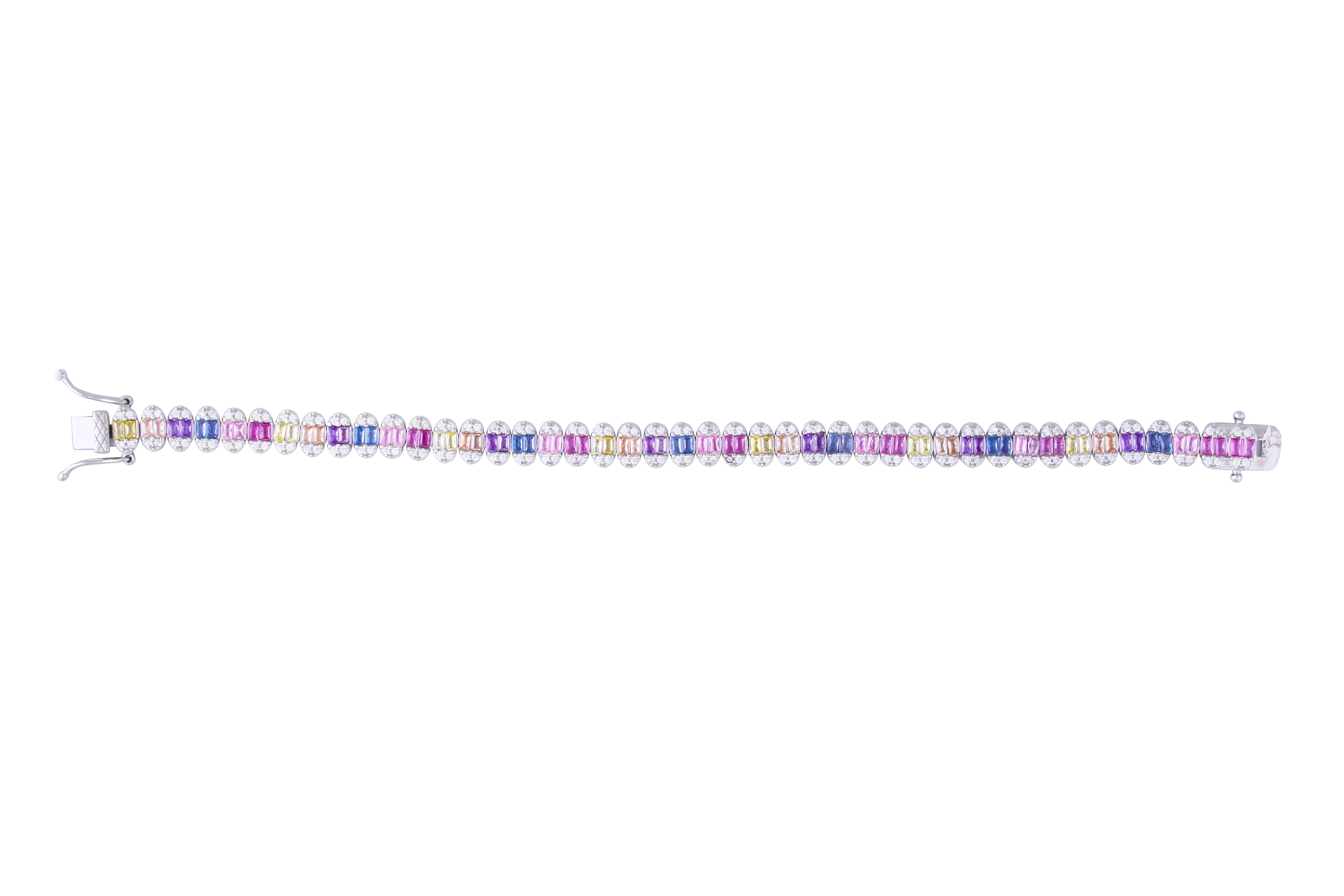 Asfour Tennis Bracelet Inlaid With Muti color Stones In 925 Sterling Sillver BR0469-K