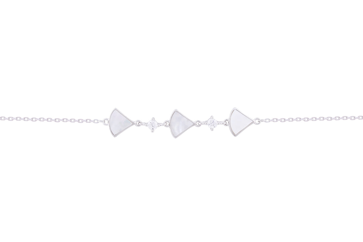 Asfour 925 Sterling Silver Chain Bracelet With Triple Triangle Design BR0476