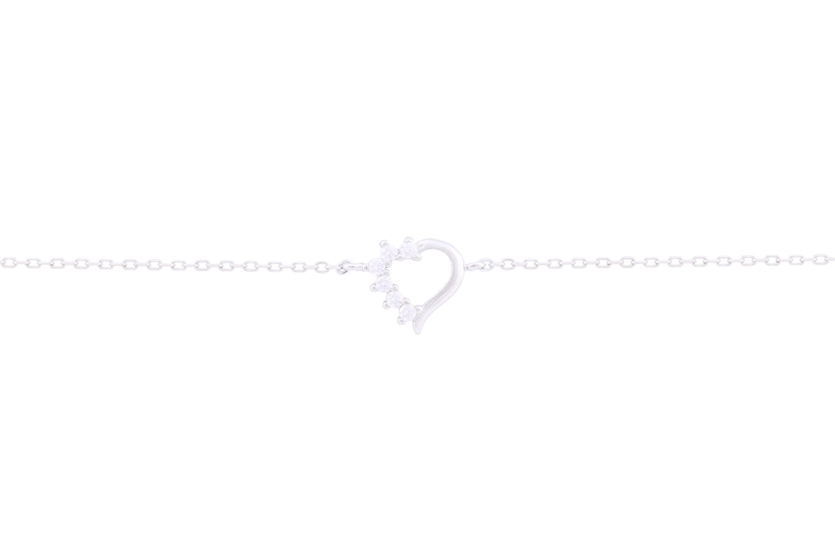 Asfour 925 Sterling Silver Heart Bracelet Inlaid With Zircon Stones BR0480