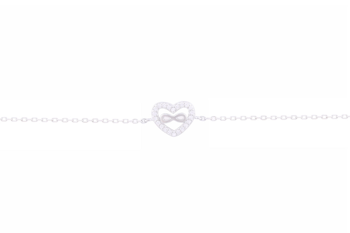 Asfour 925 Sterling Silver Infinity & Heart Bracelet BR0481