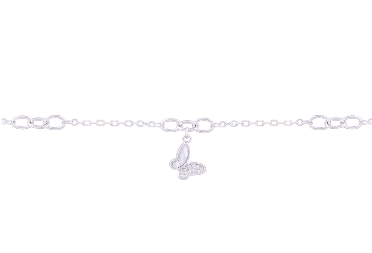 Asfour 925 Sterling Silver Charm Bracelet With Butterfly Design BR0484