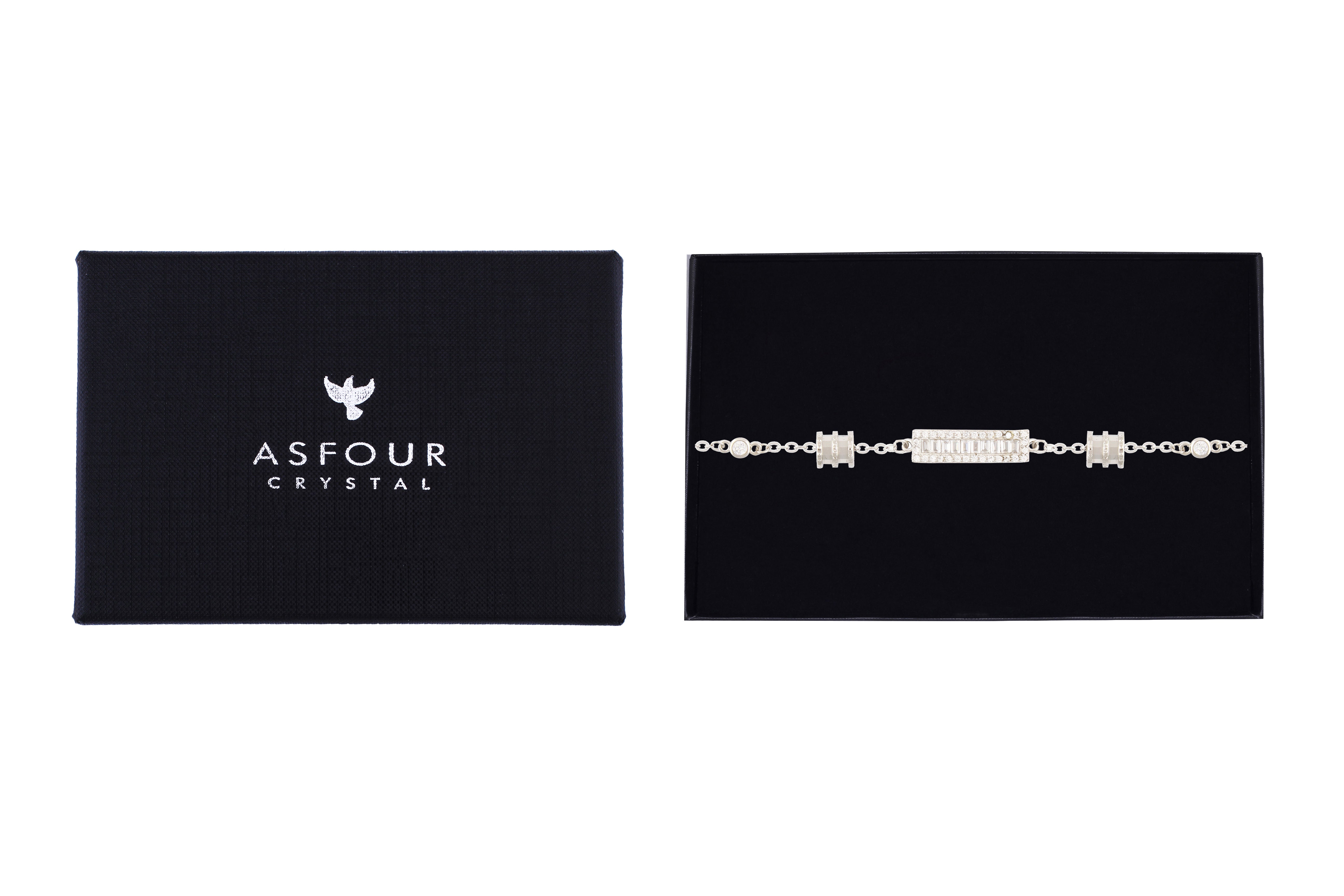 Asfour Chain Bracelet With Zircon Bar Design In 925 Sterling Silver BR0487