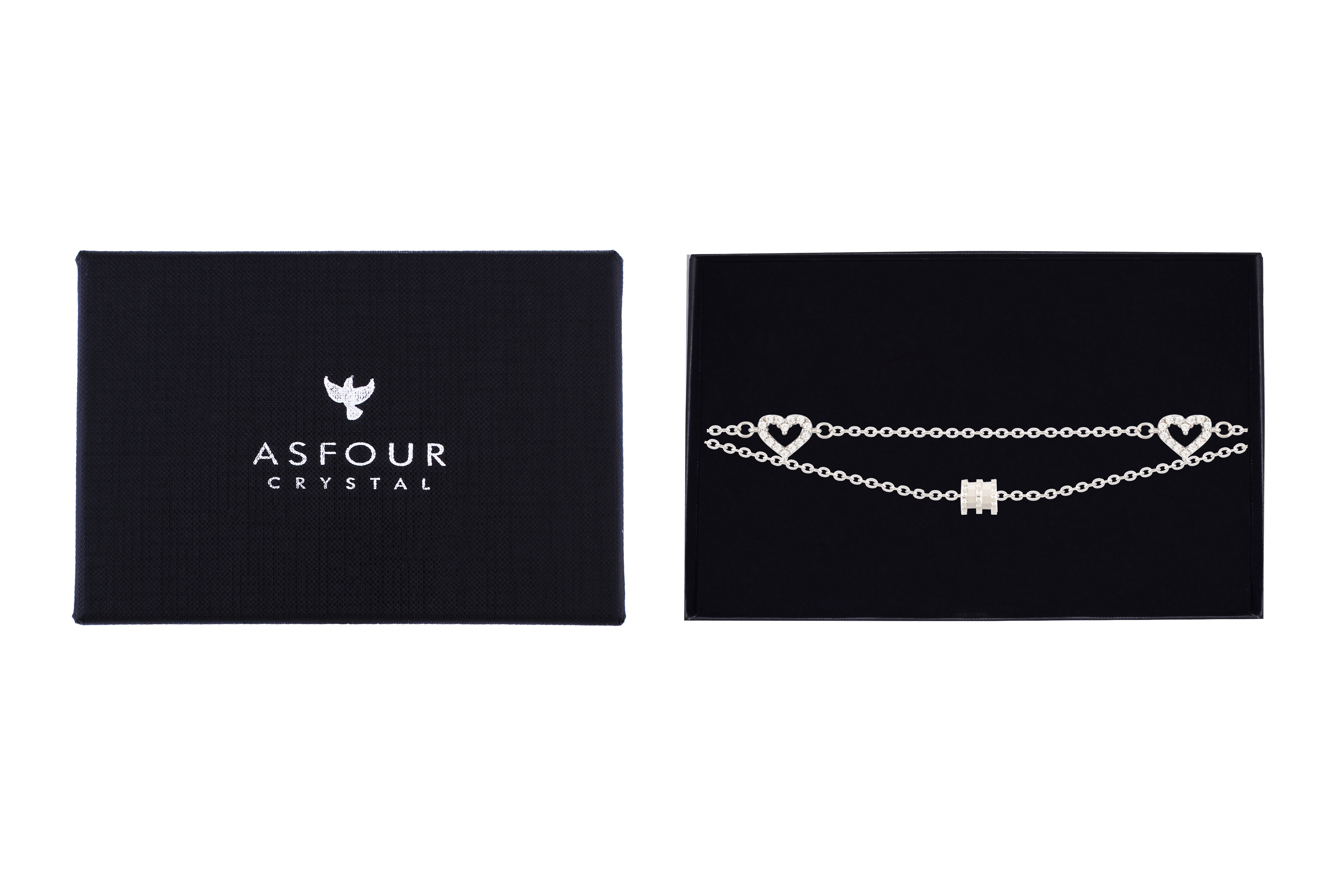 Asfour Double Layer Bracelet With Hearts Design In 925 Sterling Silver BR0490