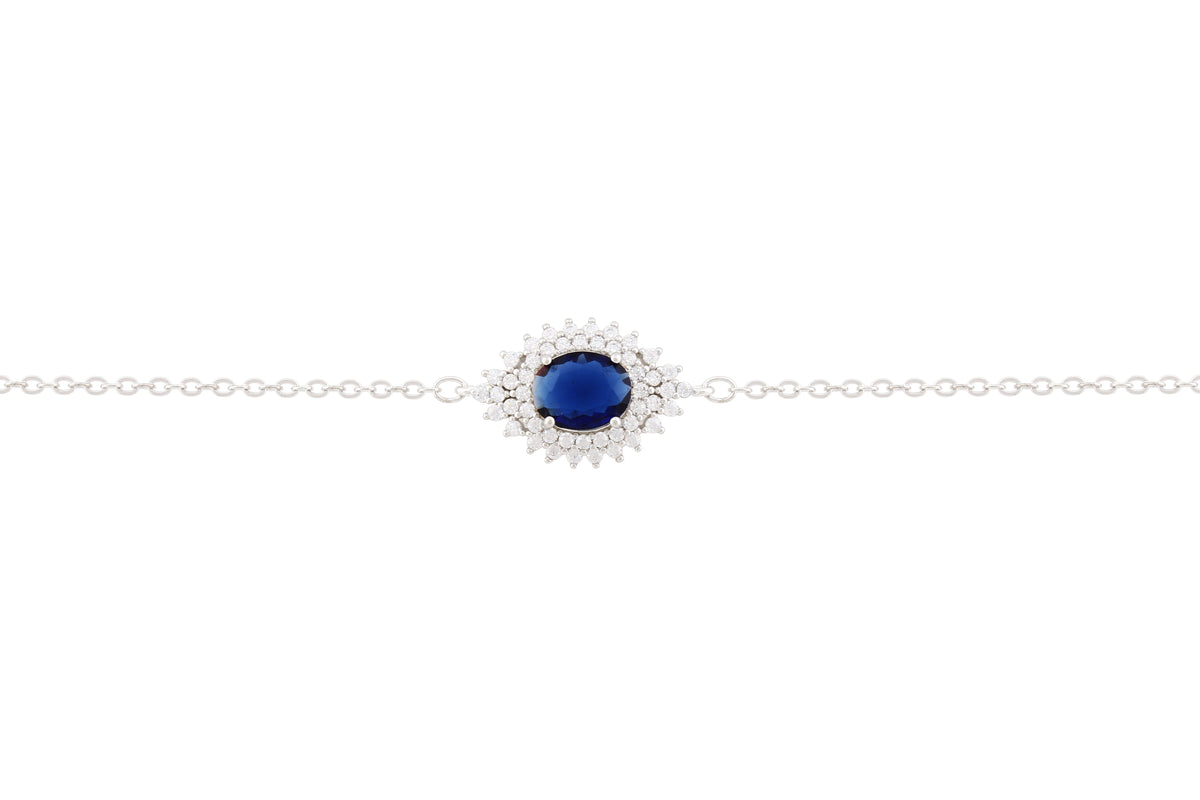 Asfour Crystal Chain Bracelet With Blue Oval Design In 925 Sterling Silver BR0507-B