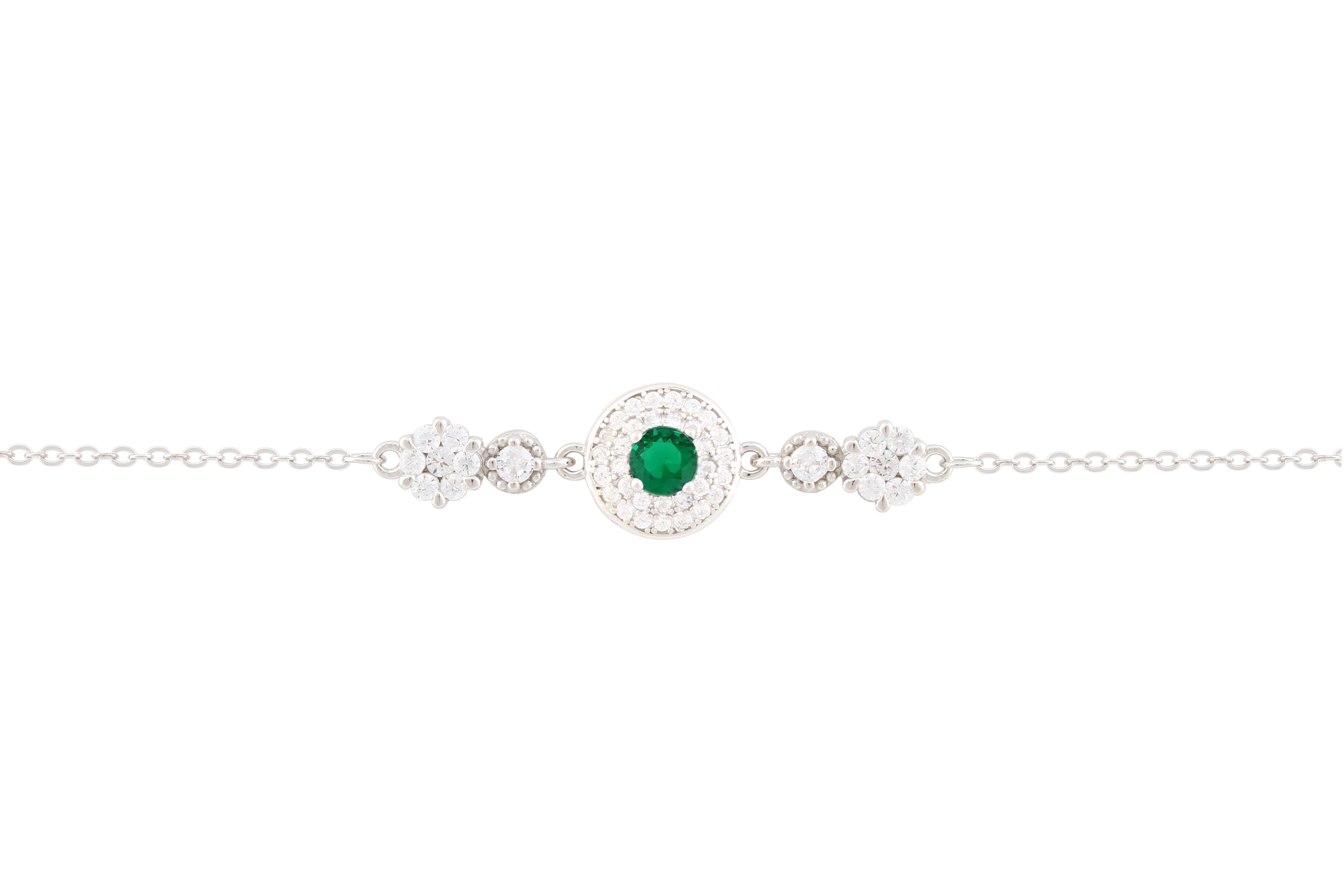 Asfour Chain Bracelet With Green Round Design In 925 Sterling Silver BR0511-WG