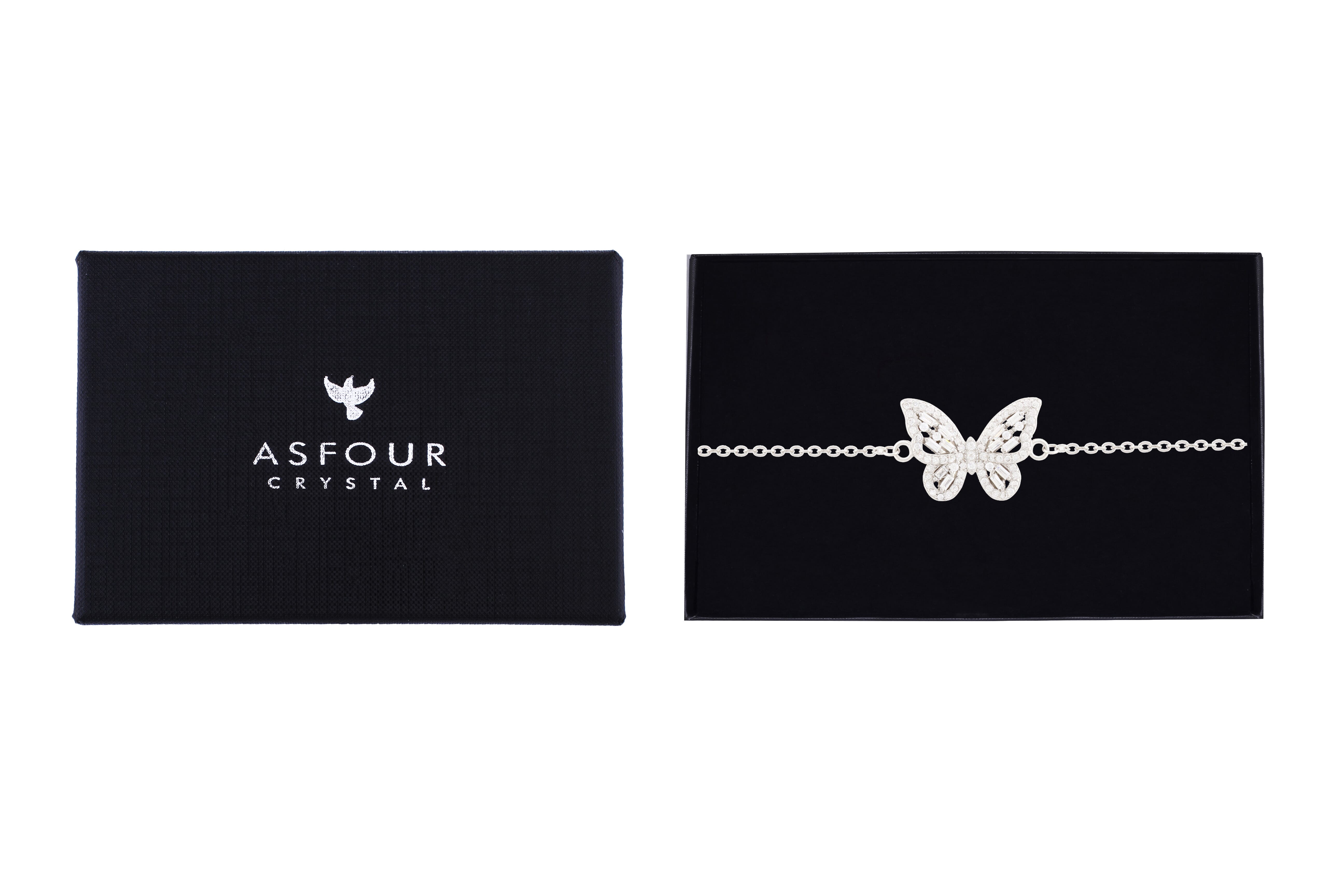 Asfour Crystal Chain Bracelet With Butterfly Design In 925 Sterling Silver BR0534