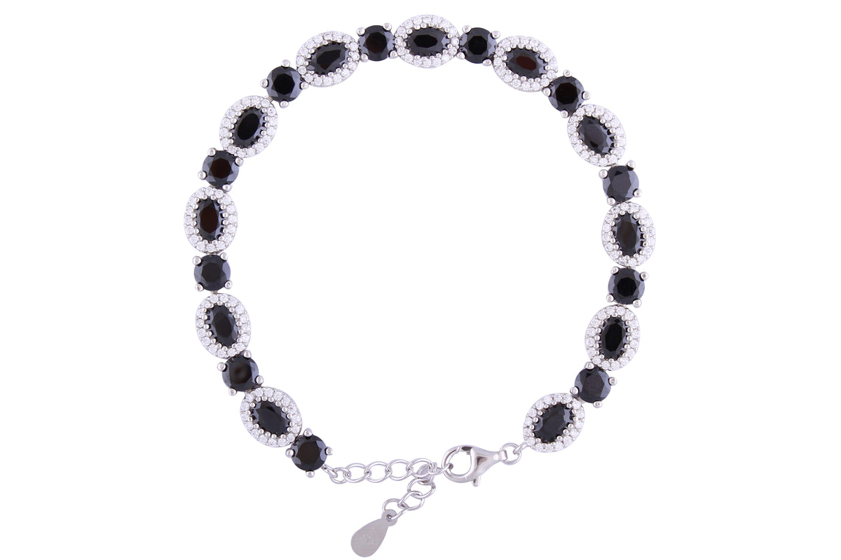 Asfour Crystal Tennis Bracelet With Turquoise Pear & Emerald Zircon In 925 Sterling Silver