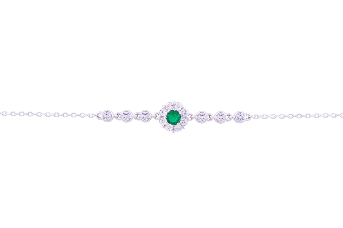 Asfour Crystal Tennis Bracelet With Turquoise Pear & Emerald Zircon In 925 Sterling Silver