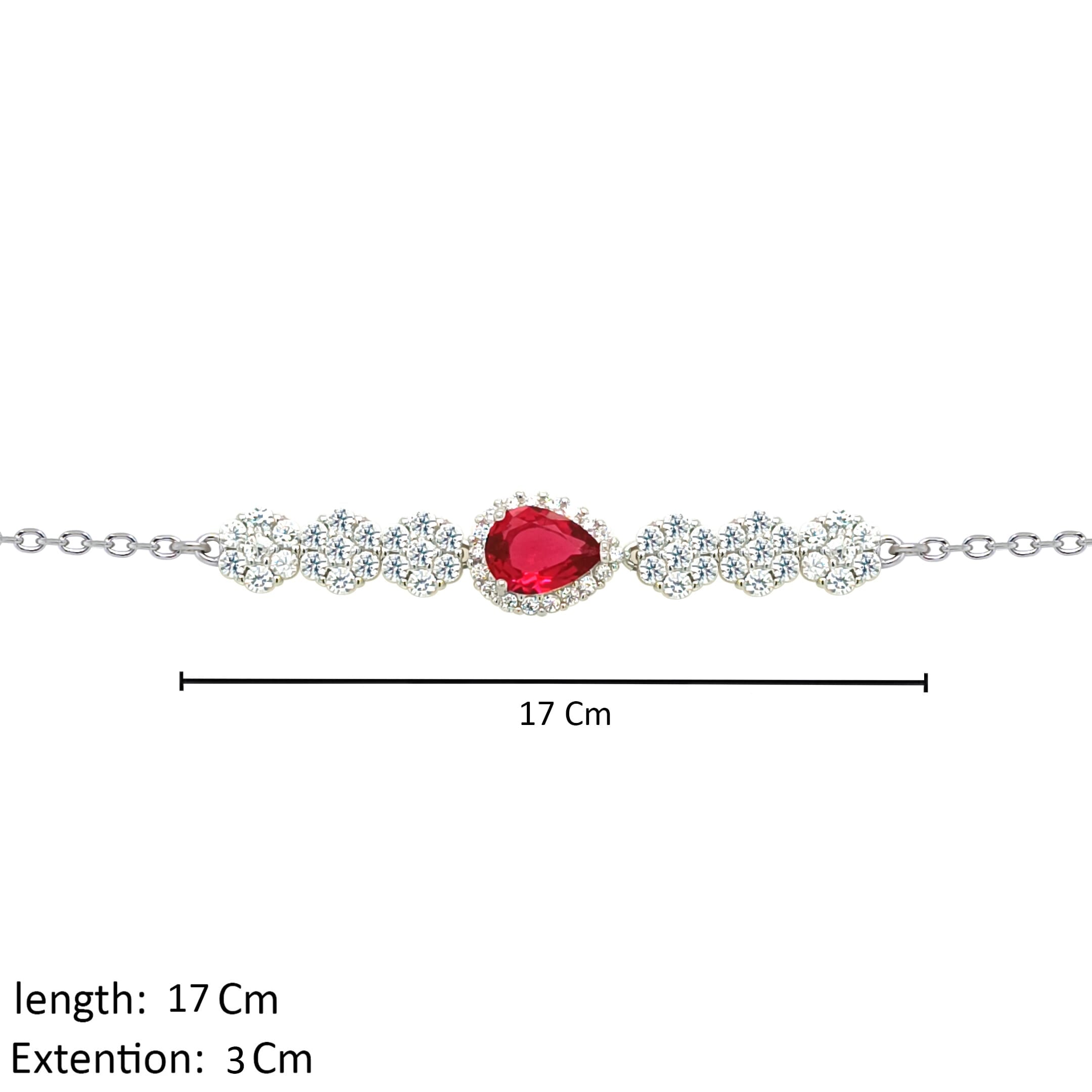 Asfour Crystal Chain Bracelet With Decorative Fuchsia Pear Design IN 925 Sterling Silver-BR0565-WF