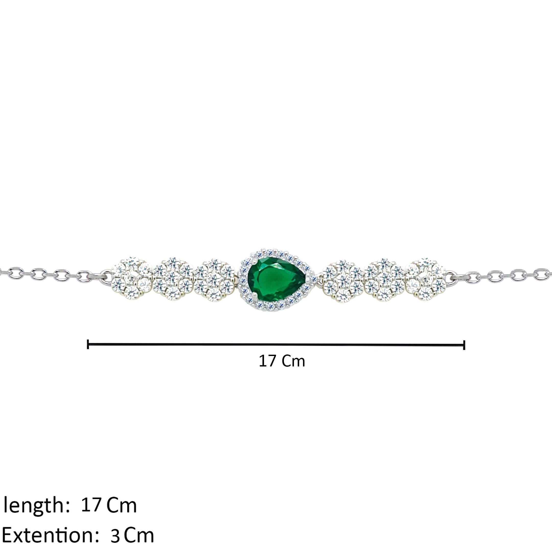 Asfour Crystal Chain Bracelet With Decorative Emerald Pear Design IN 925 Sterling Silver-BR0565-WG