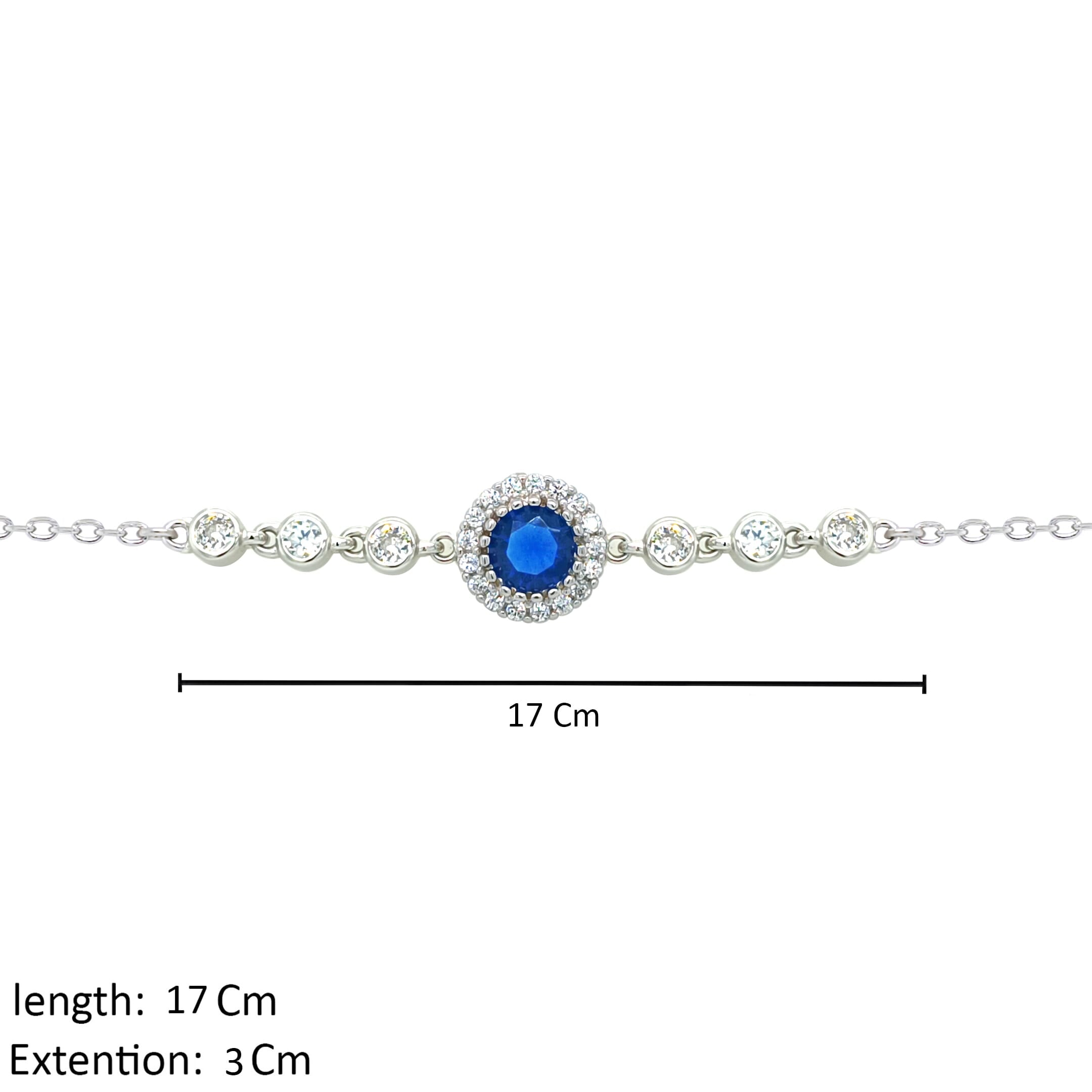 Asfour Crystal Chain Bracelet With Decorative Blue Round Design IN 925 Sterling Silver-BR0566-WB