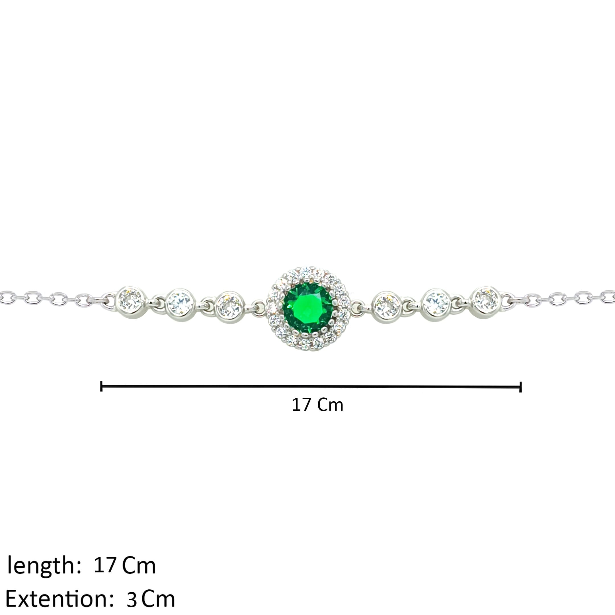 Asfour Crystal Chain Bracelet With Decorative Emerald Round Design IN 925 Sterling Silver-BR0566-WG