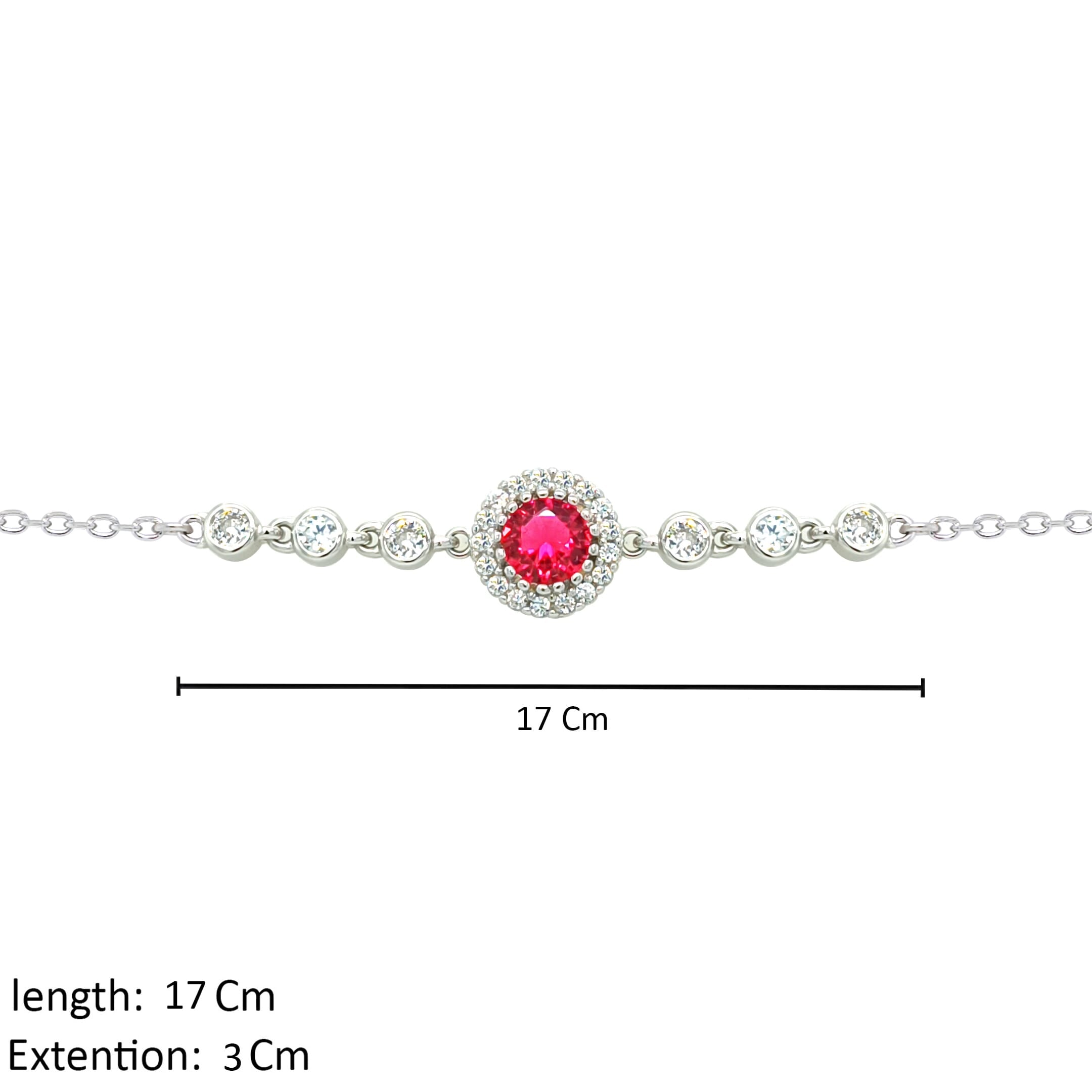 Asfour Crystal Chain Bracelet With Decorative Ruby Round Design IN 925 Sterling Silver-BR0566-WR