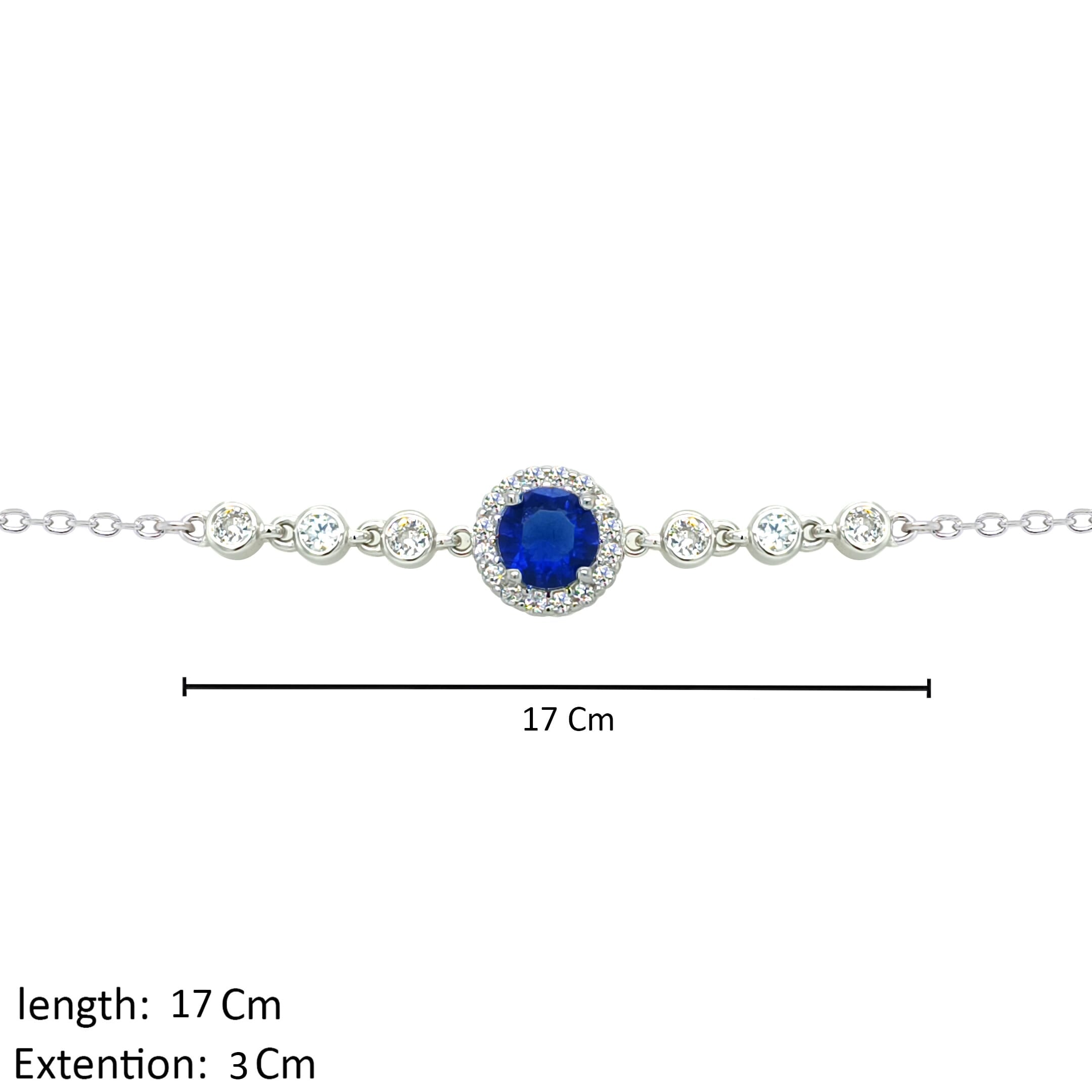 Asfour Crystal Chain Bracelet With Decorative Blue Round Design IN 925 Sterling Silver-BR0567-WB