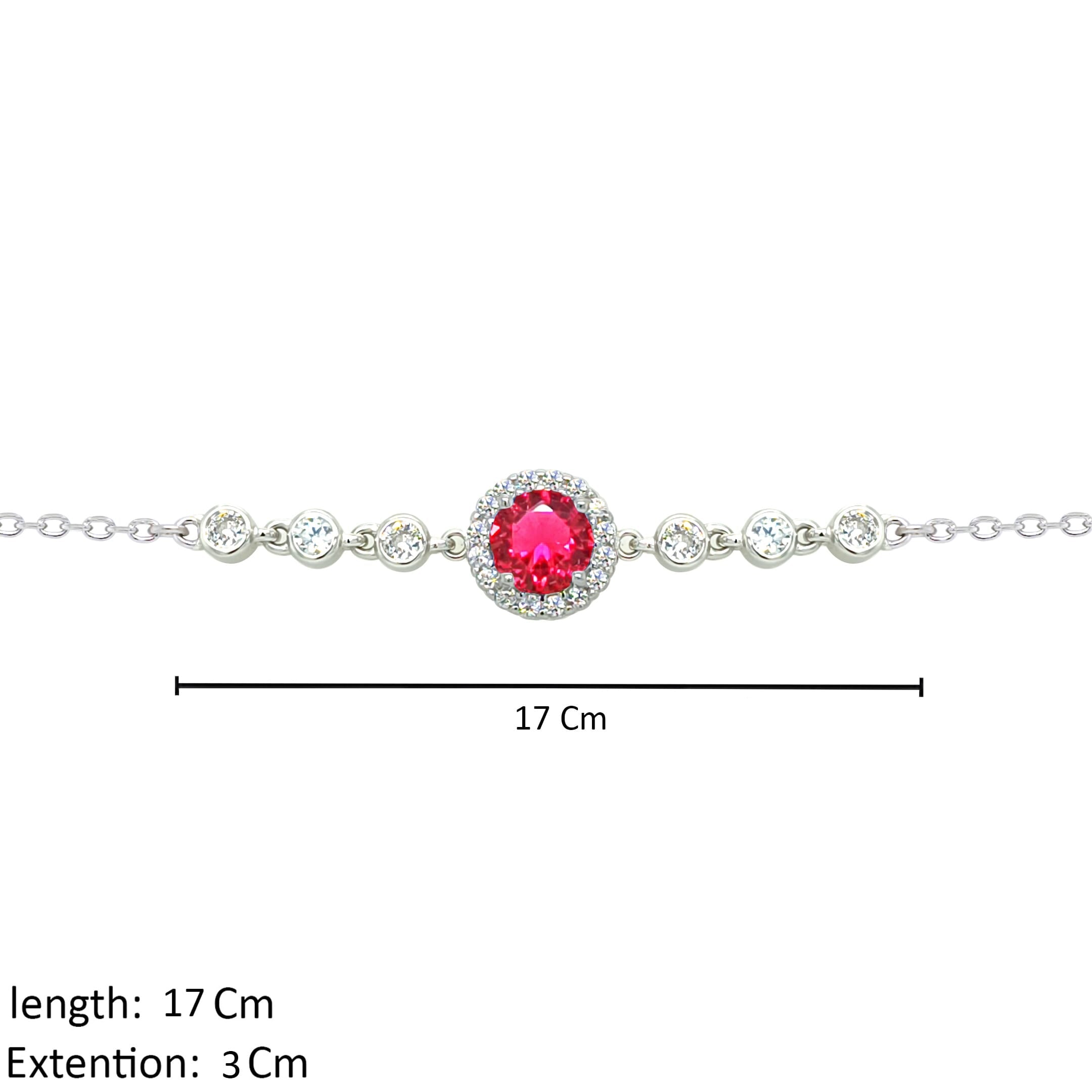 Asfour Crystal Chain Bracelet With Decorative Ruby Round Design IN 925 Sterling Silver-BR0567-WR