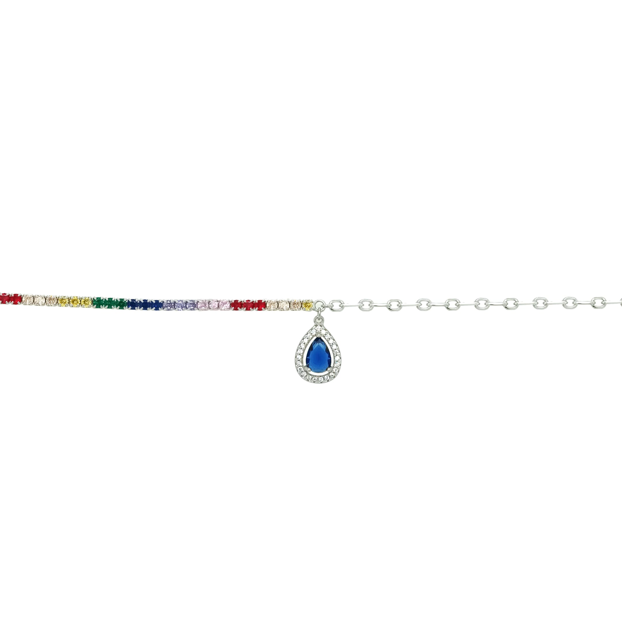 Asfour Crystal Tennis Bracelet With Turquoise Pear & Emerald Zircon In 925 Sterling Silver