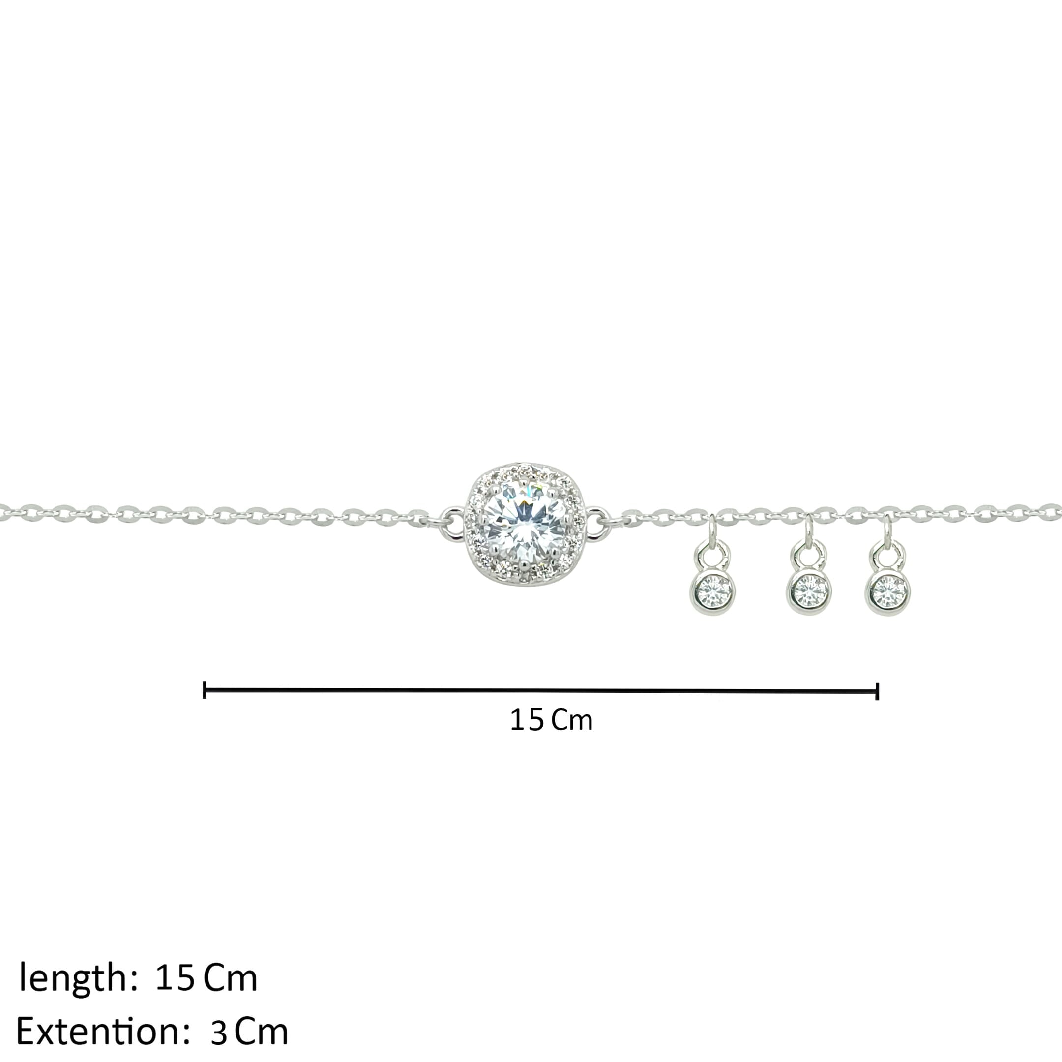 Asfour Crystal Chain Bracelet With Zircon Round Design In 925 Sterling Silver-BR0574