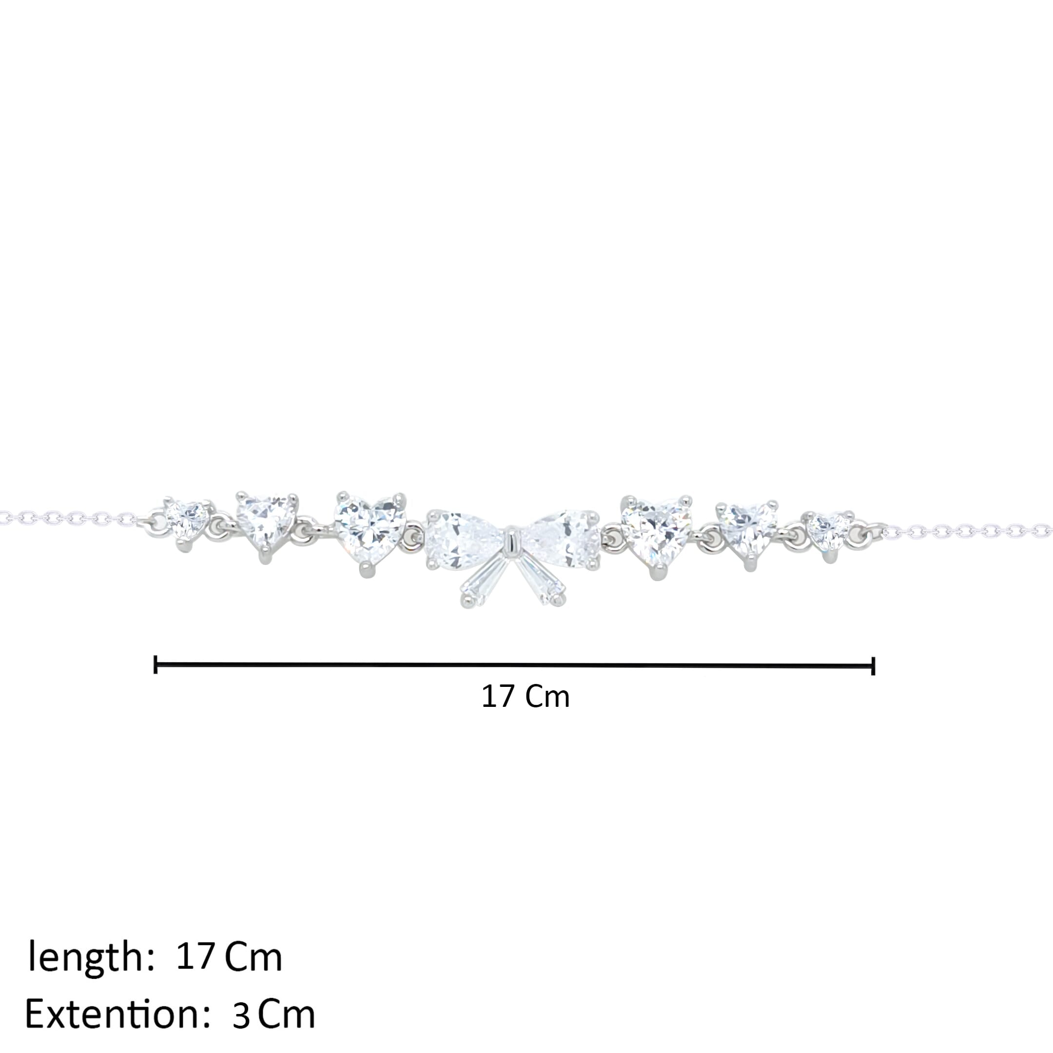 Asfour Crystal Chain Bracelet With Bow & Hearts Design In 925 Sterling Silver-BR0580