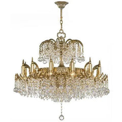 Asfour Crystal - Royal Chandelier - 16 Bulbs - Gold Oxide - Ball, Octagon & Drop Clear