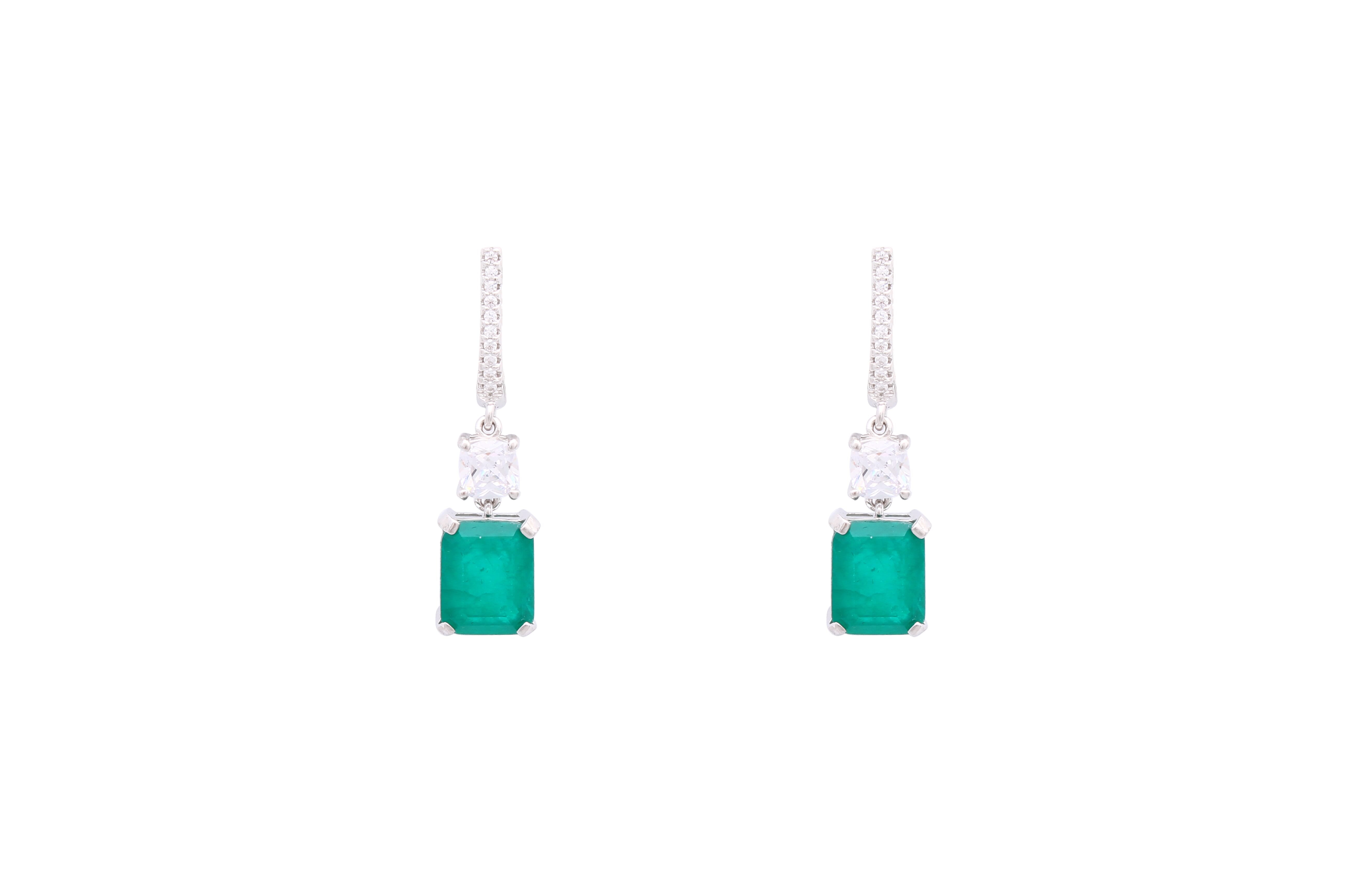 Asfour Crystal Dangle Earrings Inlaid With Emerald Zircon Stone In 925 Sterling Silver ED0002-G