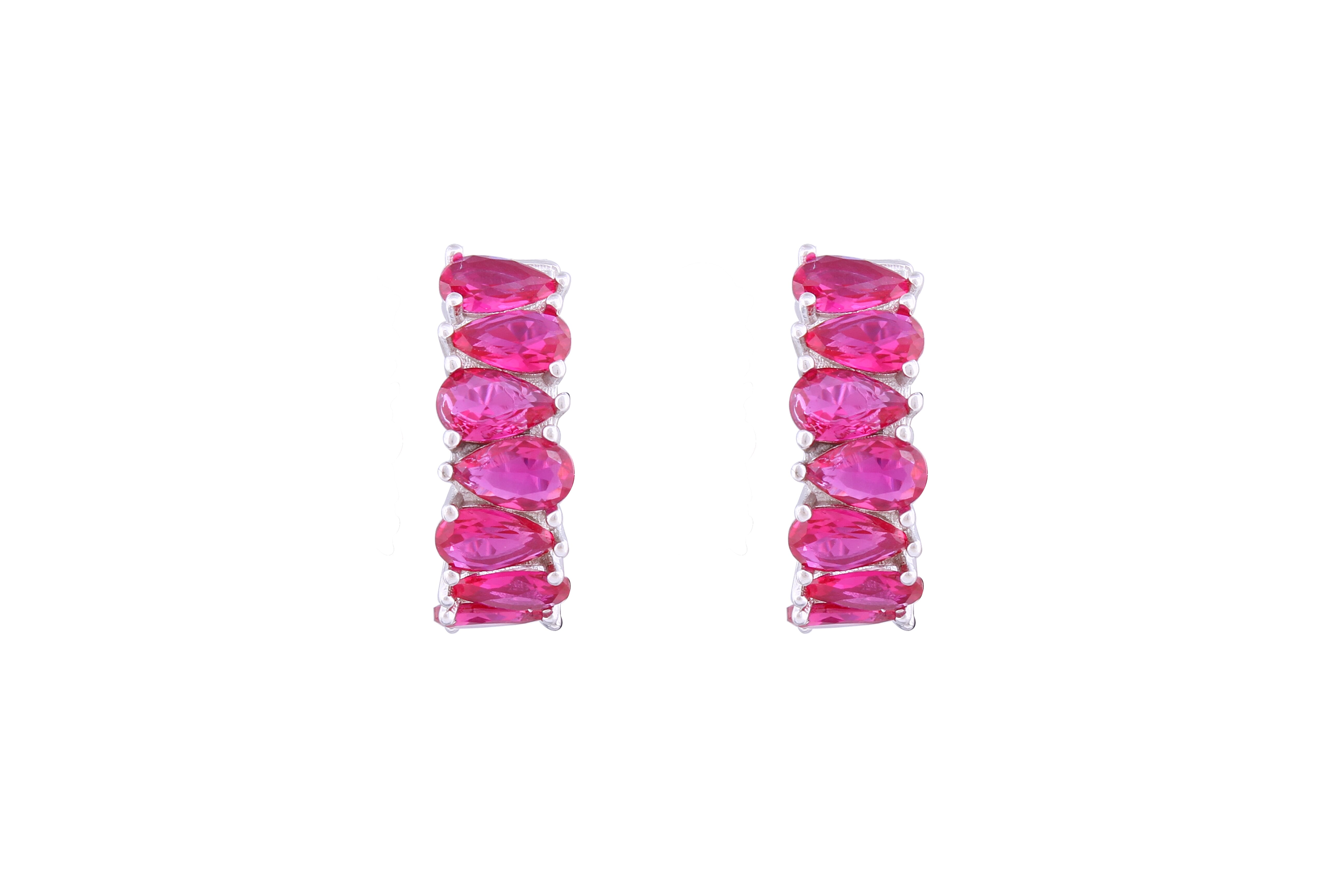 Asfour Crystal Clips Earrings With Fuchsia Pear Zircon Stones In 925 Sterling Silver ED0011-F