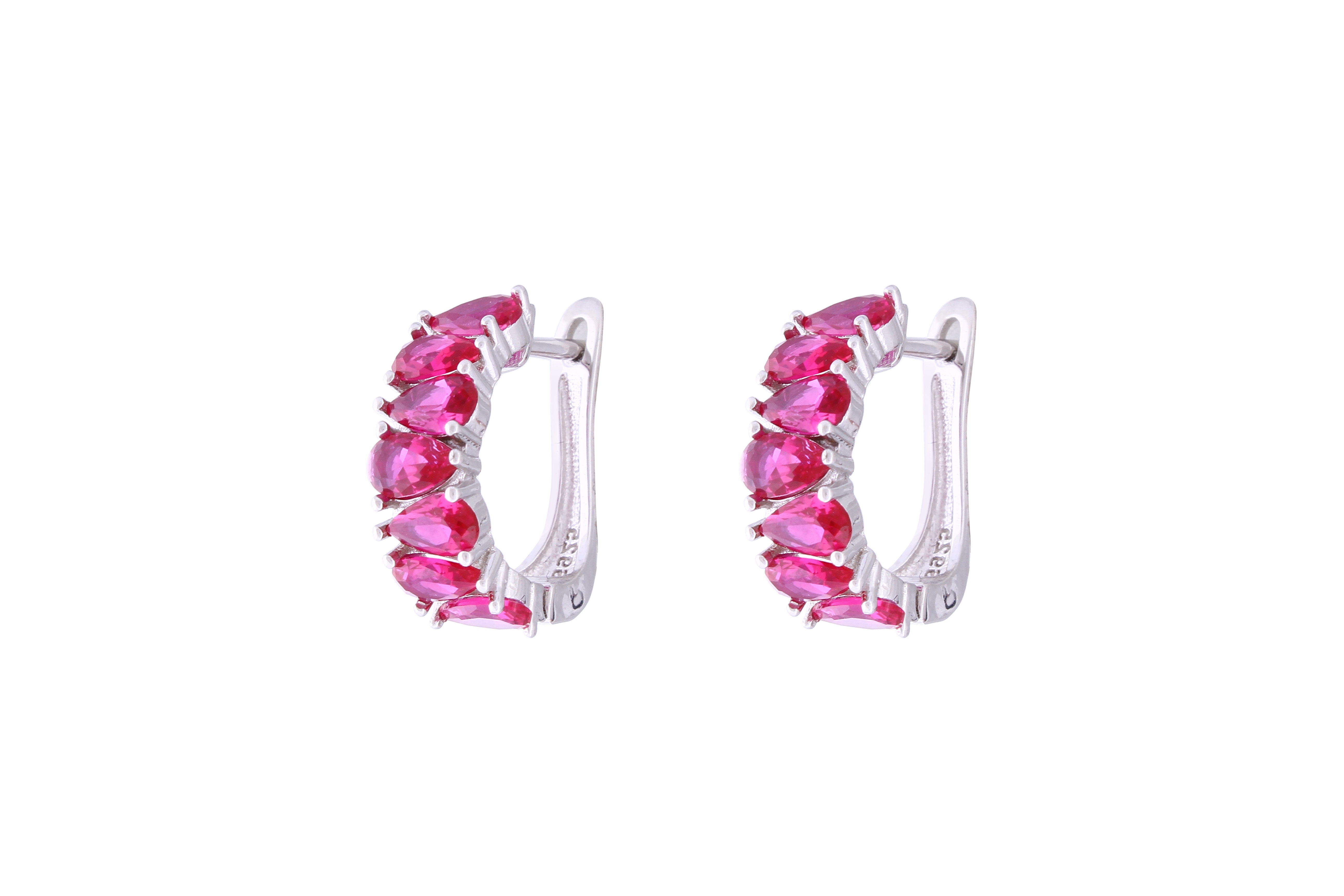 Asfour Crystal Clips Earrings With Fuchsia Pear Zircon Stones In 925 Sterling Silver ED0011-F