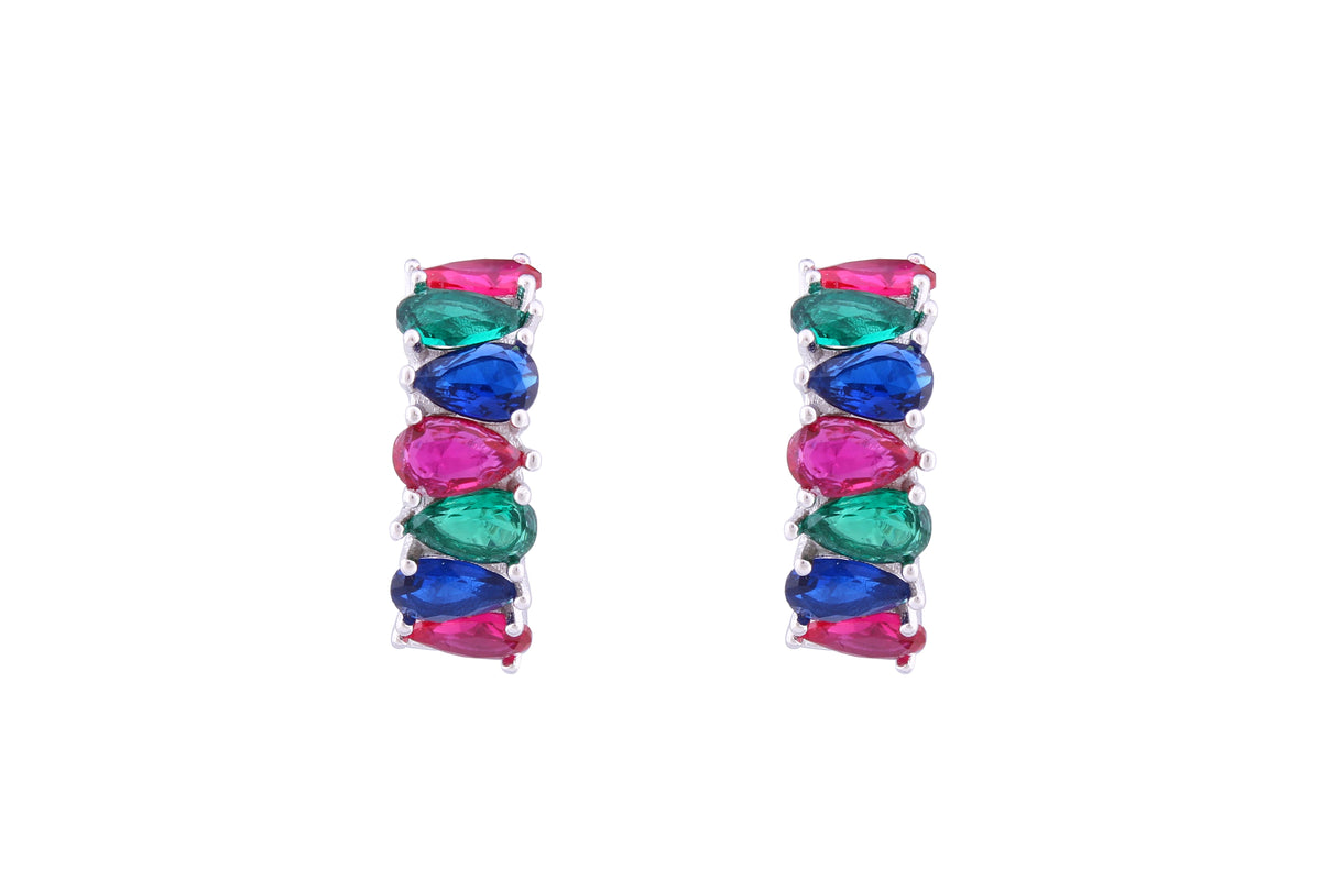 Asfour Crystal Clips Earrings With Multi Color Pear Zircon Stones In 925 Sterling Silver ED0011-K